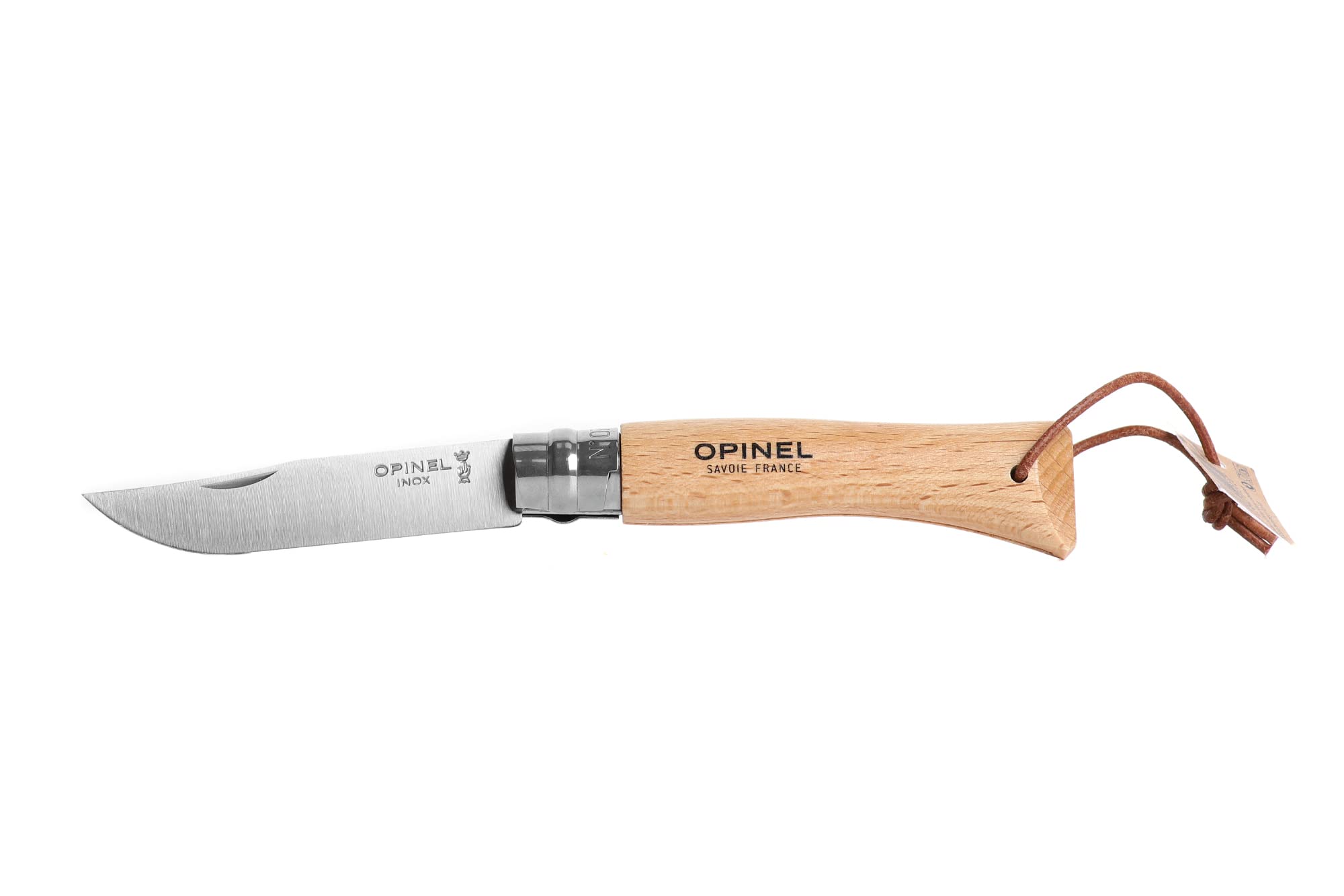 opinel-no-8-trekking-folding-knife-stainless-steel-blade-beechwood-handle-leathe image 5