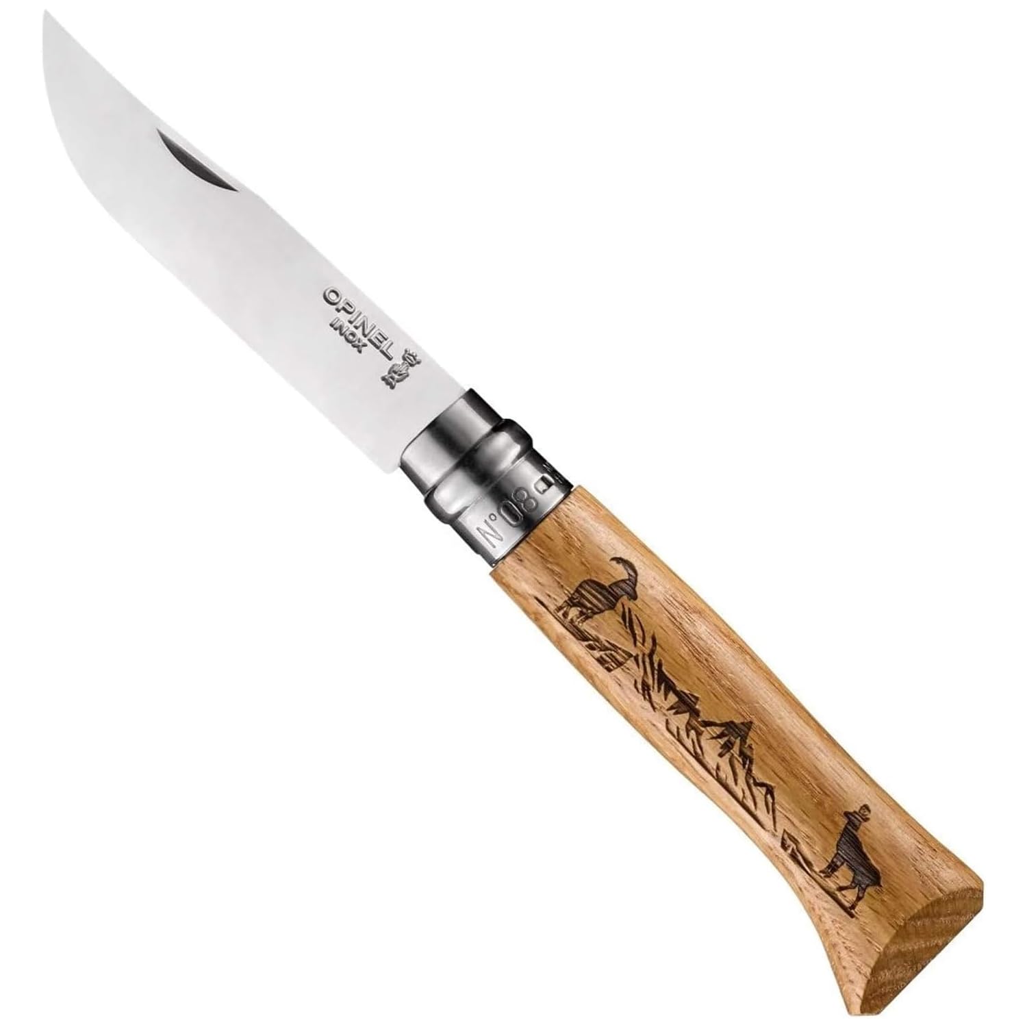 opinel-no-08-stainless-steel-folding-knife-animalia-engraved-oak-handle-made-in- image 8