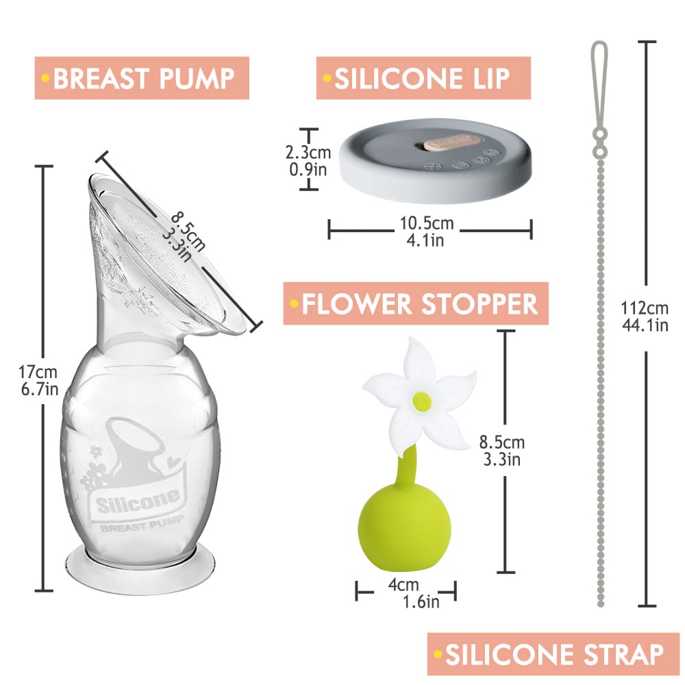 haakaa-manual-breast-pump-150ml-with-flower-stopper-silicone-lid-strap-set-100-f image 2