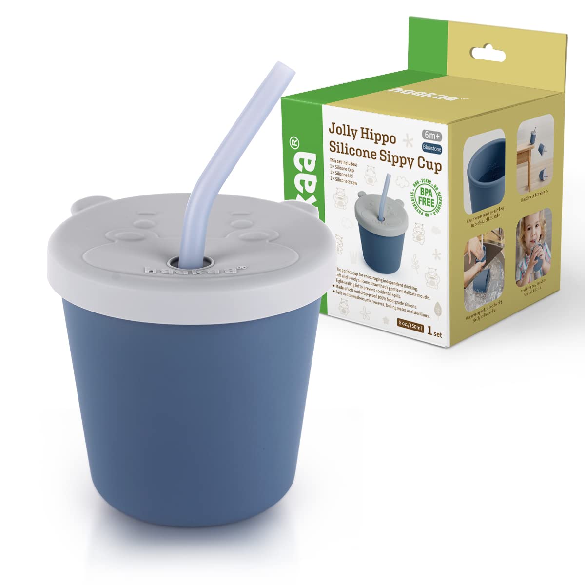 haakaa-jolly-hippo-baby-straw-cup-5oz-silicone-training-sippy-cup-snack-containe image 1