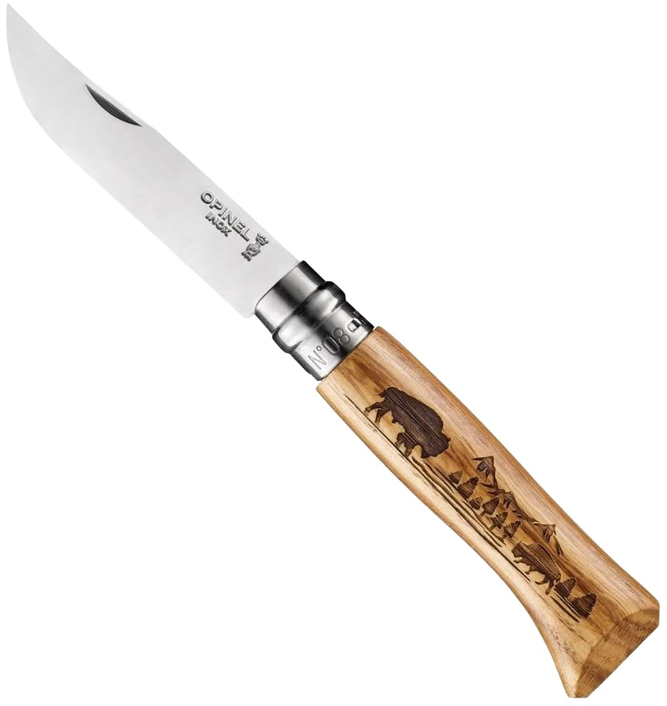 opinel-no-08-stainless-steel-folding-knife-animalia-engraved-oak-handle-made-in- image 7