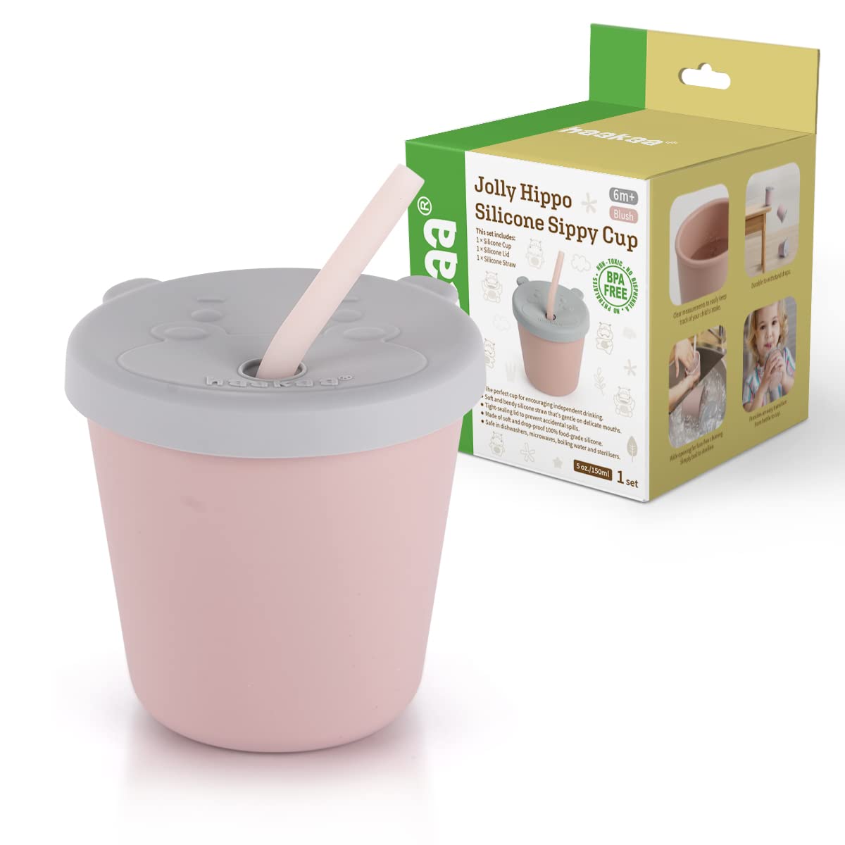 haakaa-jolly-hippo-baby-straw-cup-5oz-silicone-training-sippy-cup-snack-containe image 8