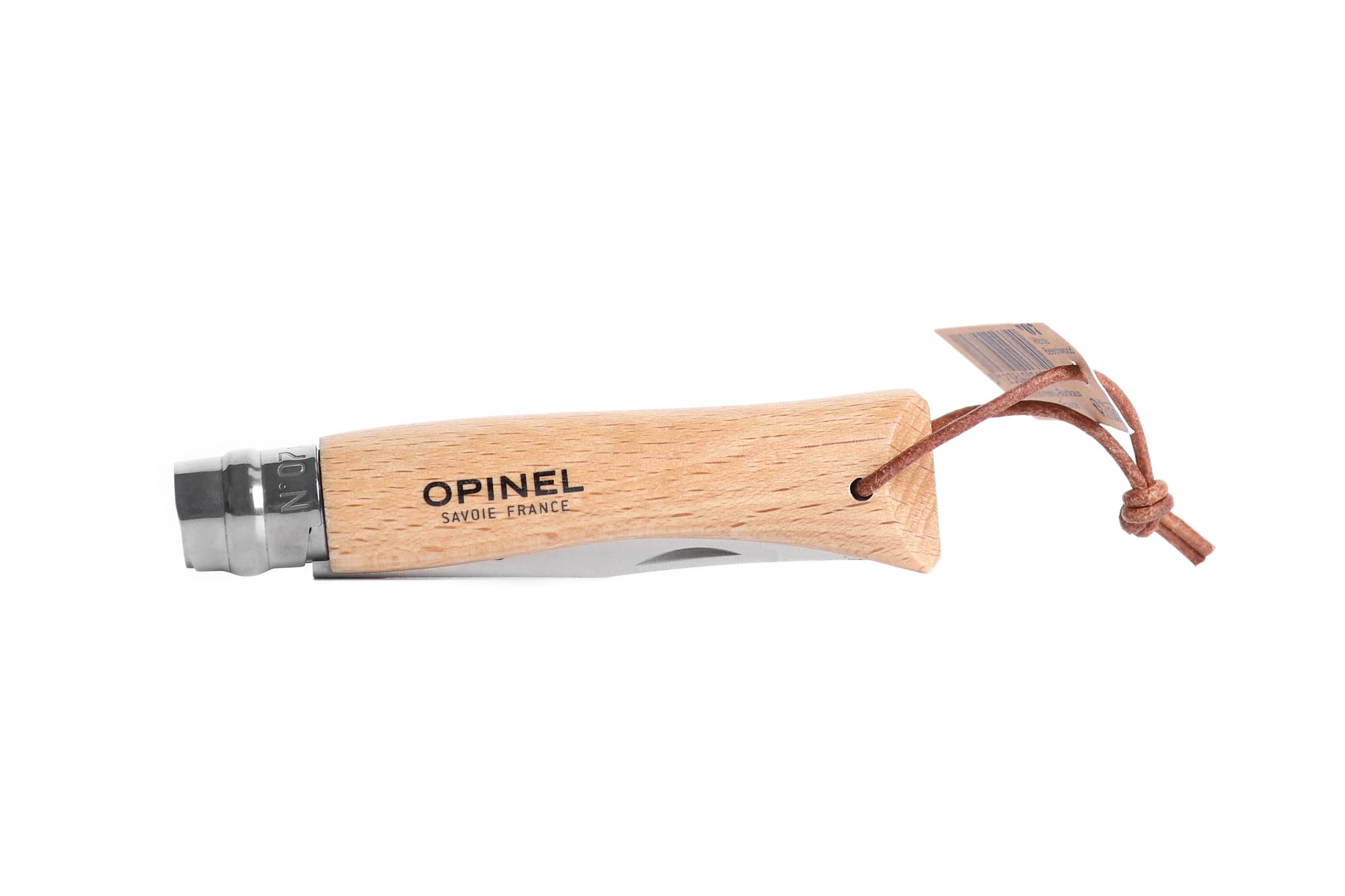 opinel-no-8-trekking-folding-knife-stainless-steel-blade-beechwood-handle-leathe image 2