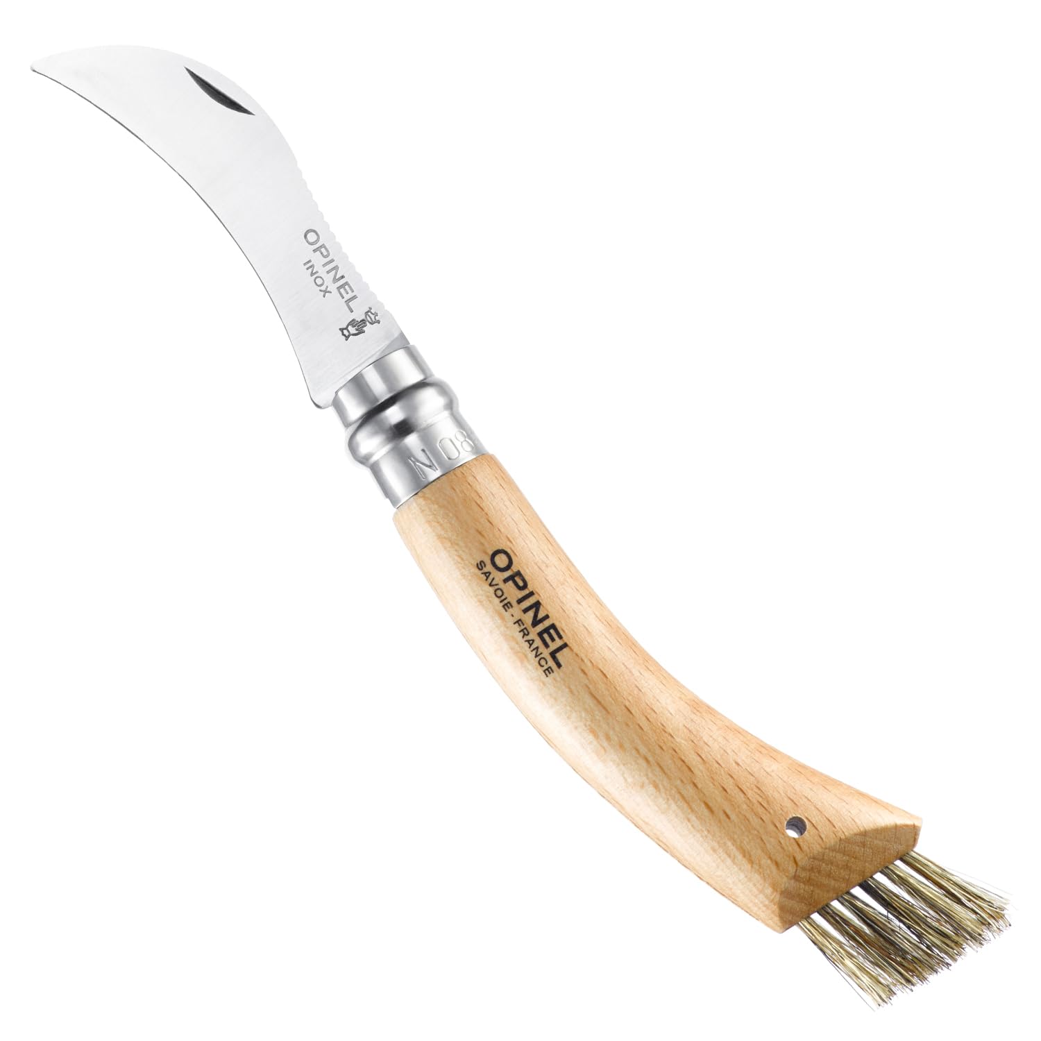 opinel-no-08-mushroom-knife-curved-sandvik-steel-blade-beechwood-handle-with-int image 1