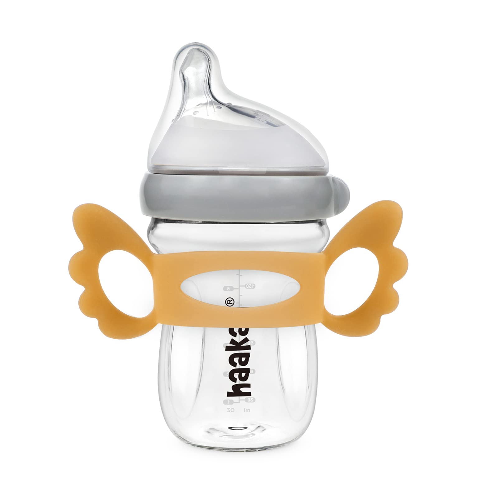 haakaa-gen-3-glass-bottle-handle-angel-wings-silicone-wide-neck-grip-for-0m-ambe image 1
