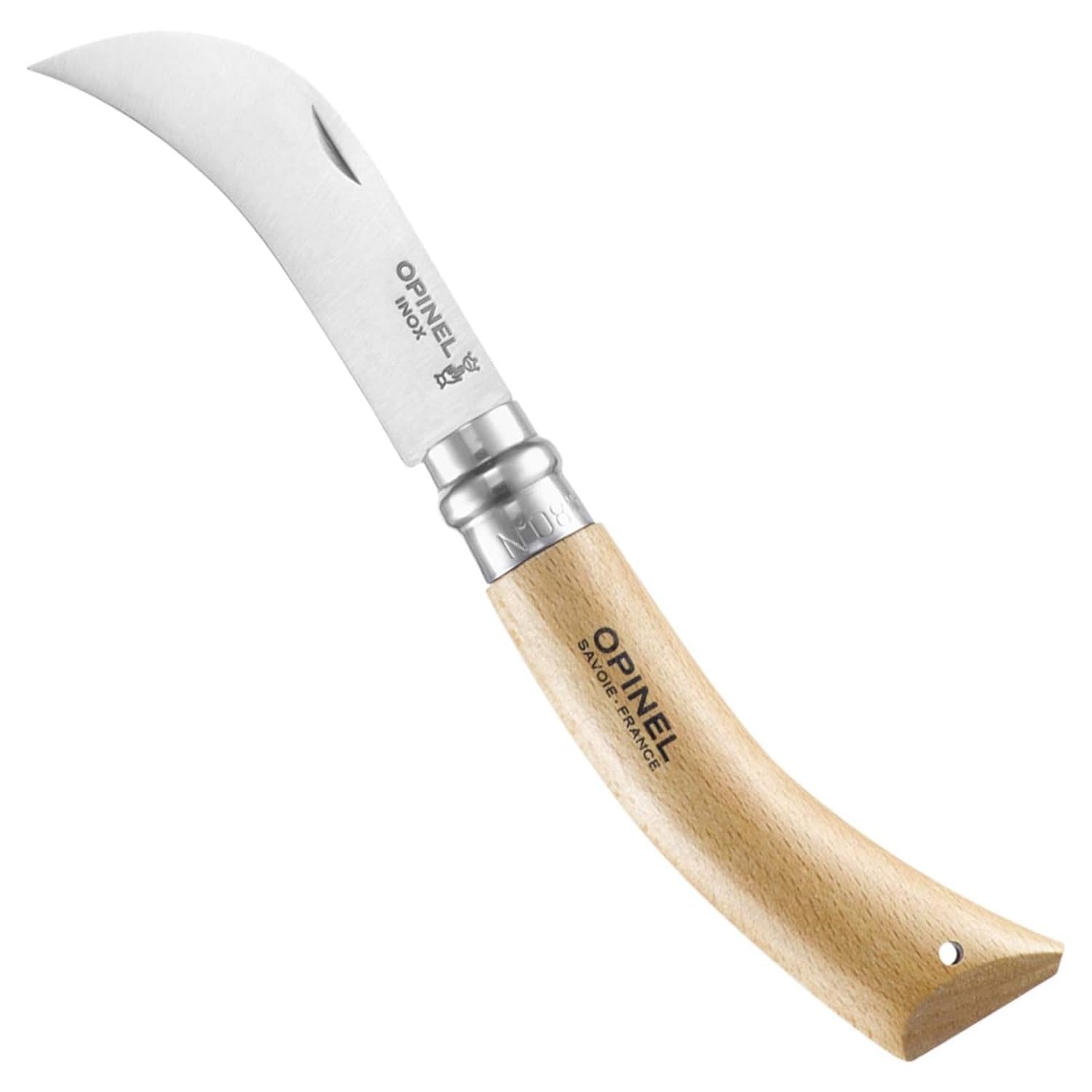 opinel-no-8-pruning-folding-knife-stainless-steel-yatagan-blade-beechwood-handle image 1