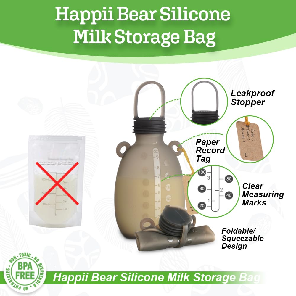 haakaa-happii-bear-silicone-breast-milk-storage-bag-reusable-squeeze-pouch-5-pac image 5