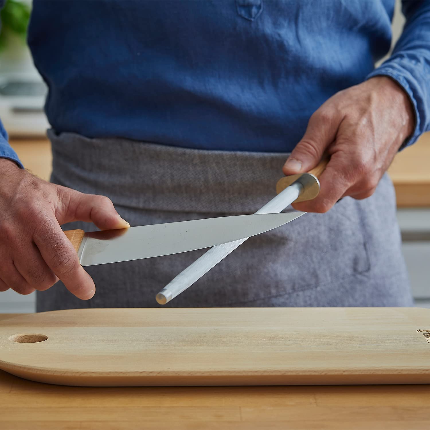 opinel-10-inch-honing-steel-sharpening-rod-with-beech-wood-handle-and-leather-la image 2