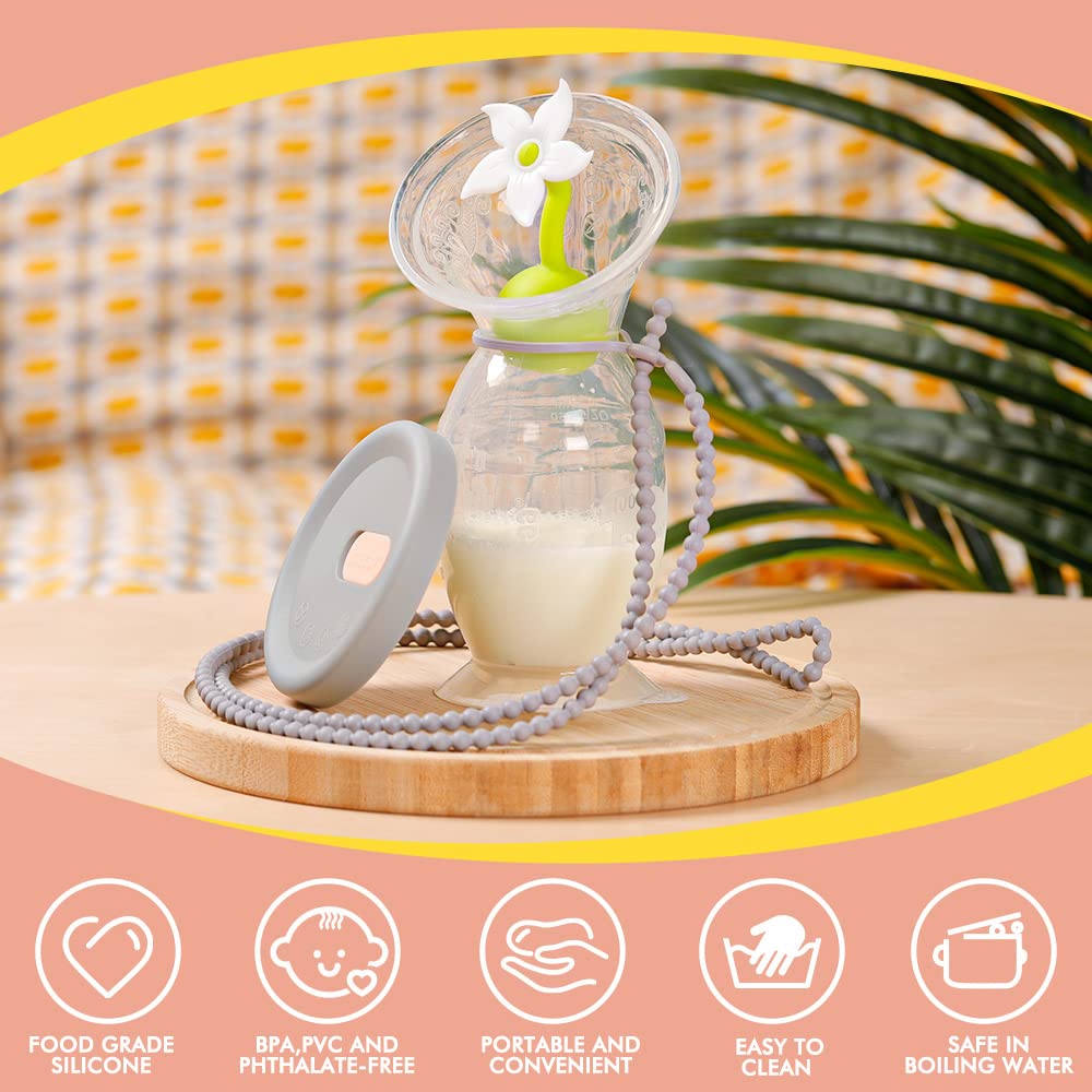 haakaa-manual-breast-pump-150ml-with-flower-stopper-silicone-lid-strap-set-100-f image 4
