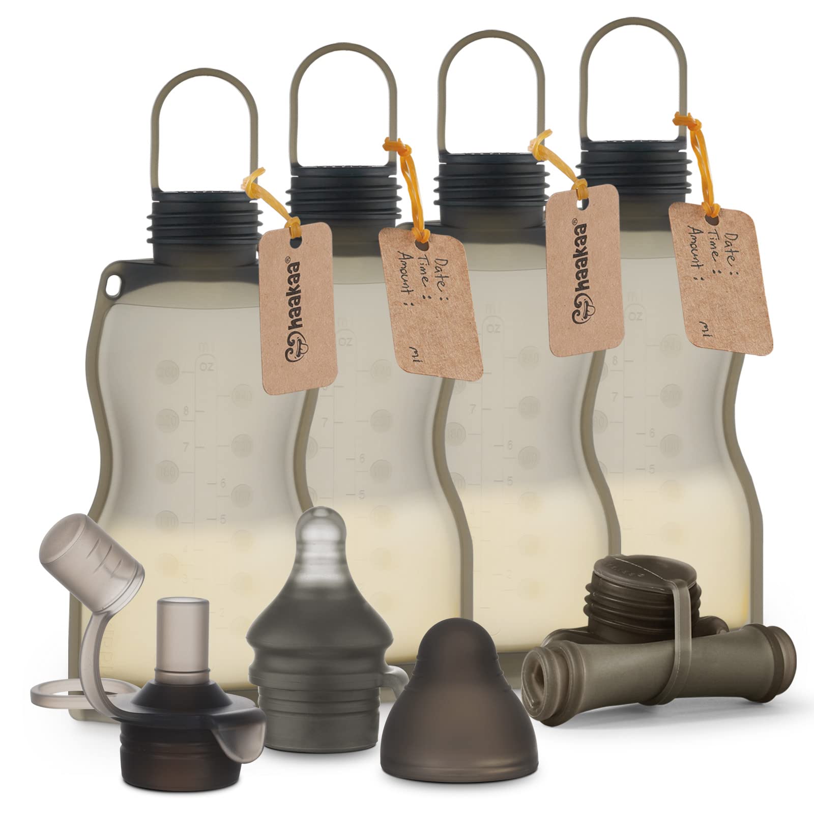 haakaa-reusable-silicone-breast-milk-storage-bags-9oz-5-pack-with-sippy-spout-at image 1