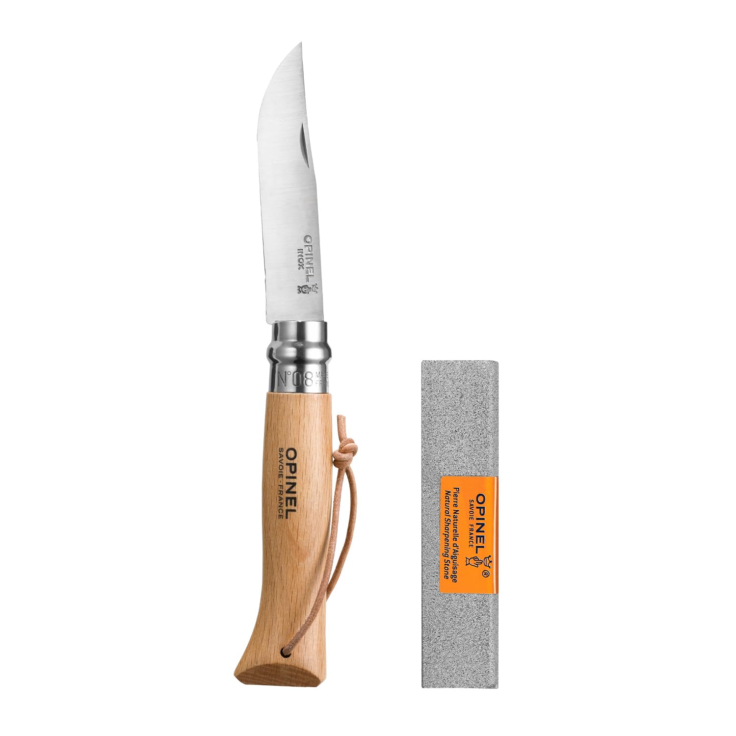 opinel-no-8-trekking-folding-knife-stainless-steel-blade-beechwood-handle-leathe image 8