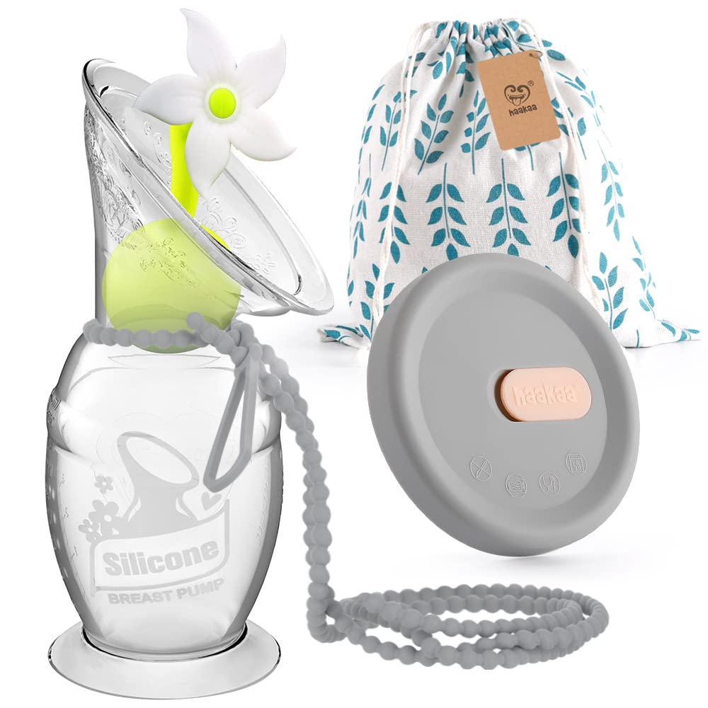 haakaa-manual-breast-pump-150ml-with-flower-stopper-silicone-lid-strap-set-100-f image 1