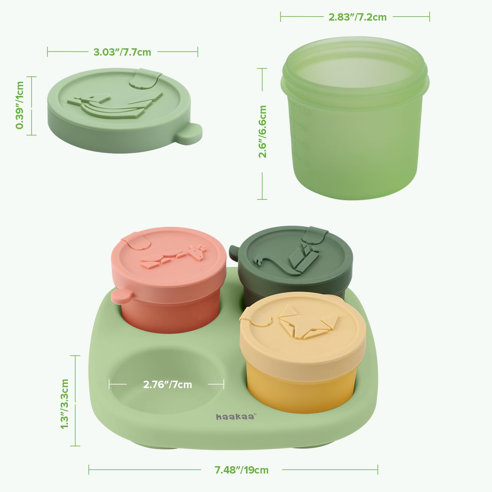 haakaa-silicone-baby-food-containers-4oz-120ml-4-pack-with-leakproof-animal-lids image 8