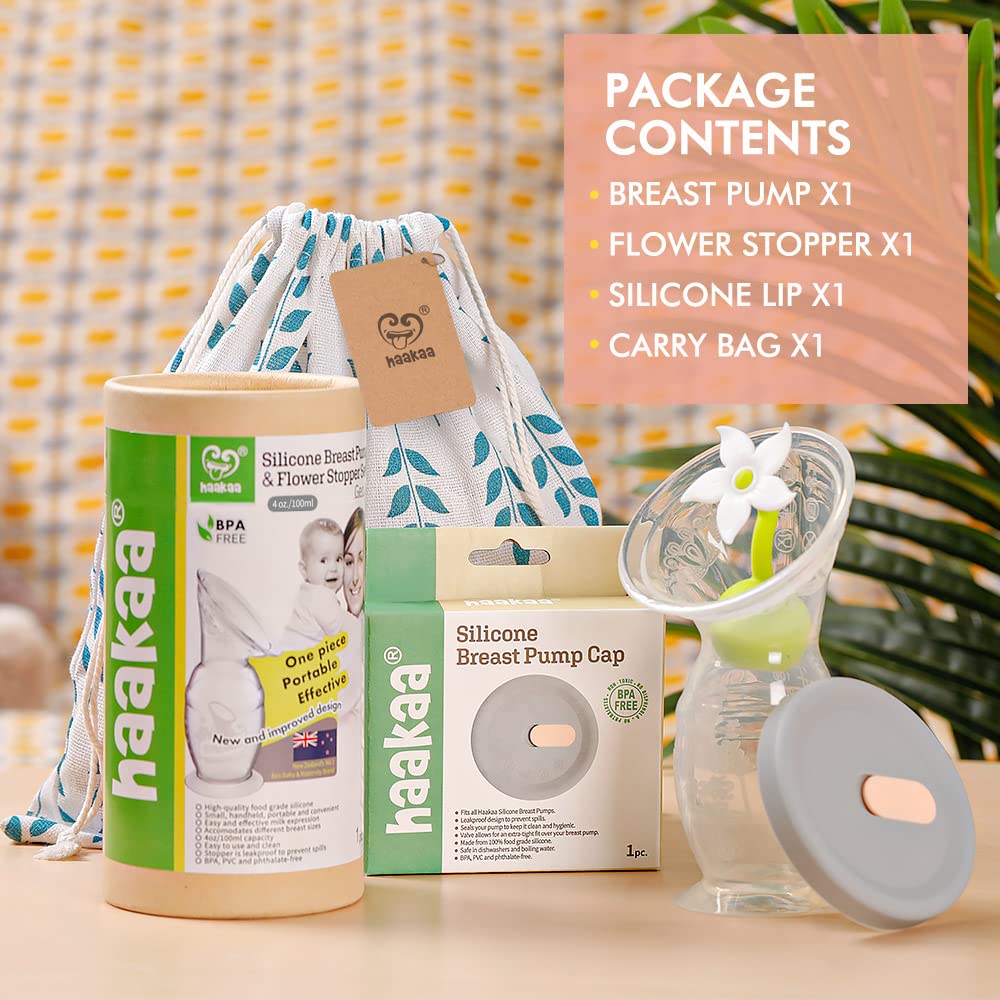 haakaa-manual-breast-pump-100ml-with-flower-stopper-silicone-lid-set image 8