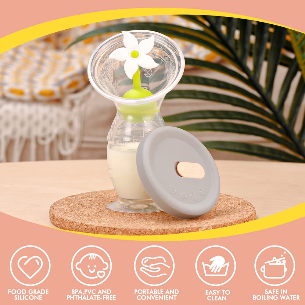 haakaa-manual-breast-pump-100ml-with-flower-stopper-silicone-lid-set image 4