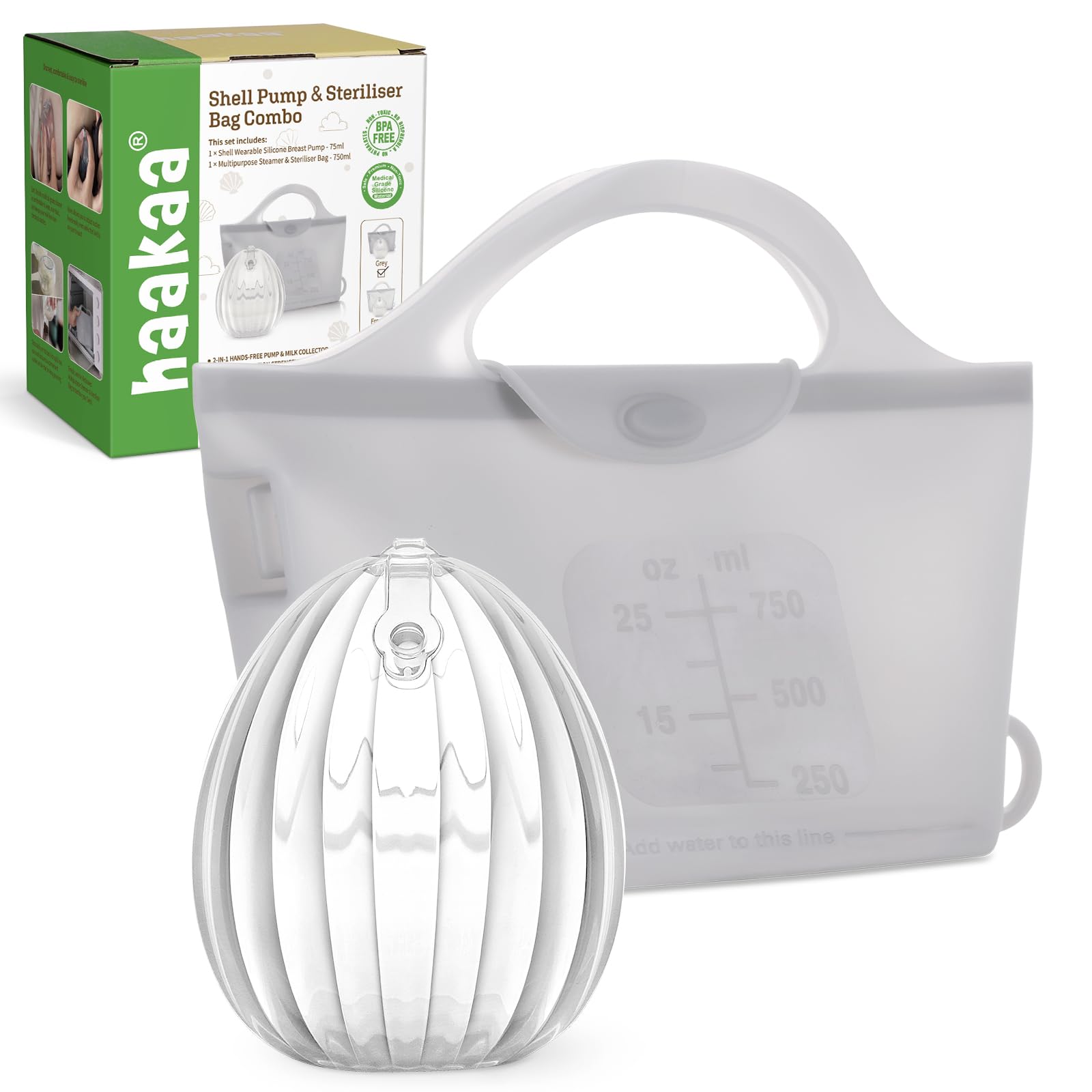 haakaa-wearable-silicone-breast-pump-with-steriliser-bag-2-in-1-hands-free-manua image 1