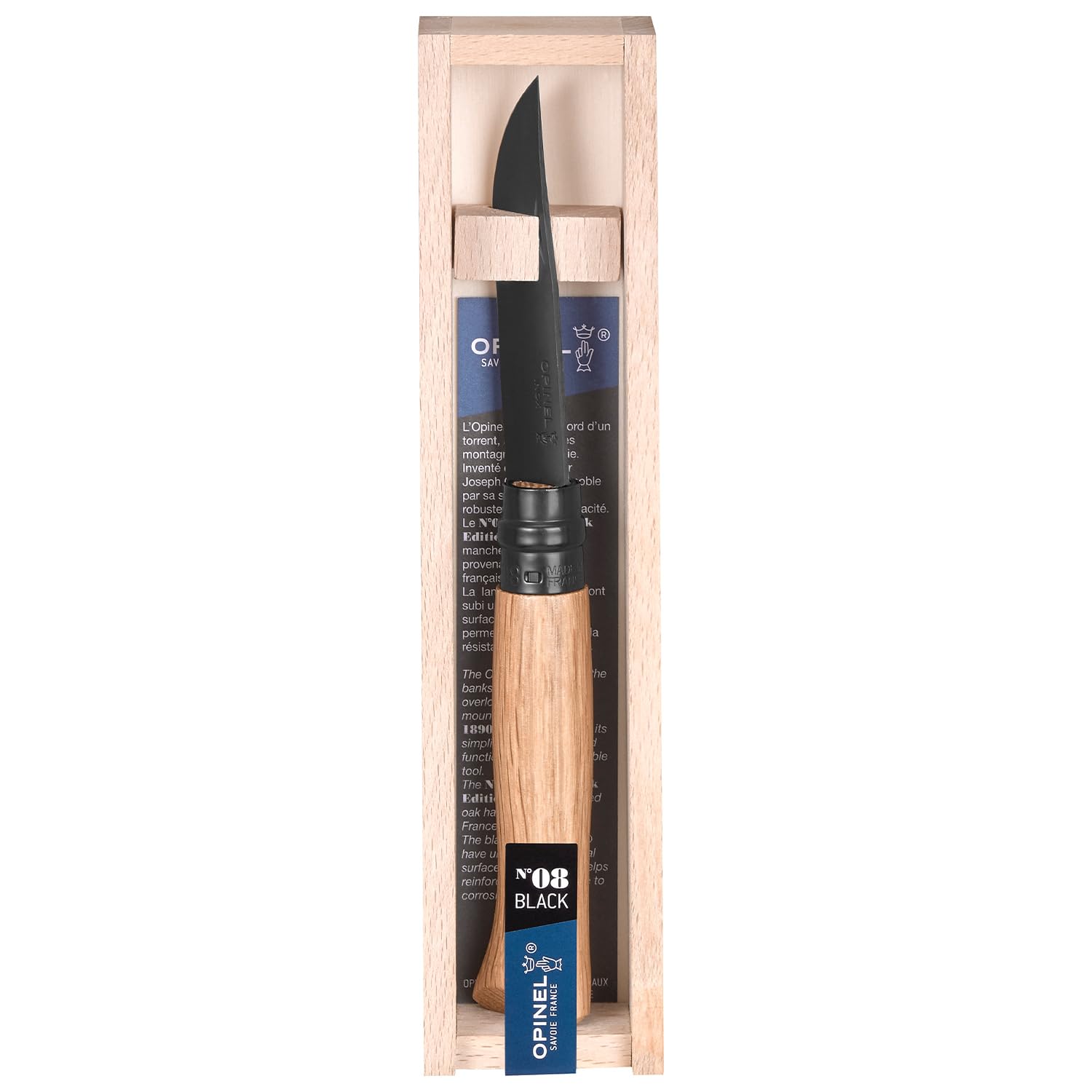 opinel-no-08-stainless-steel-folding-pocket-knife-black-oak-handle-virobloc-safe image 1