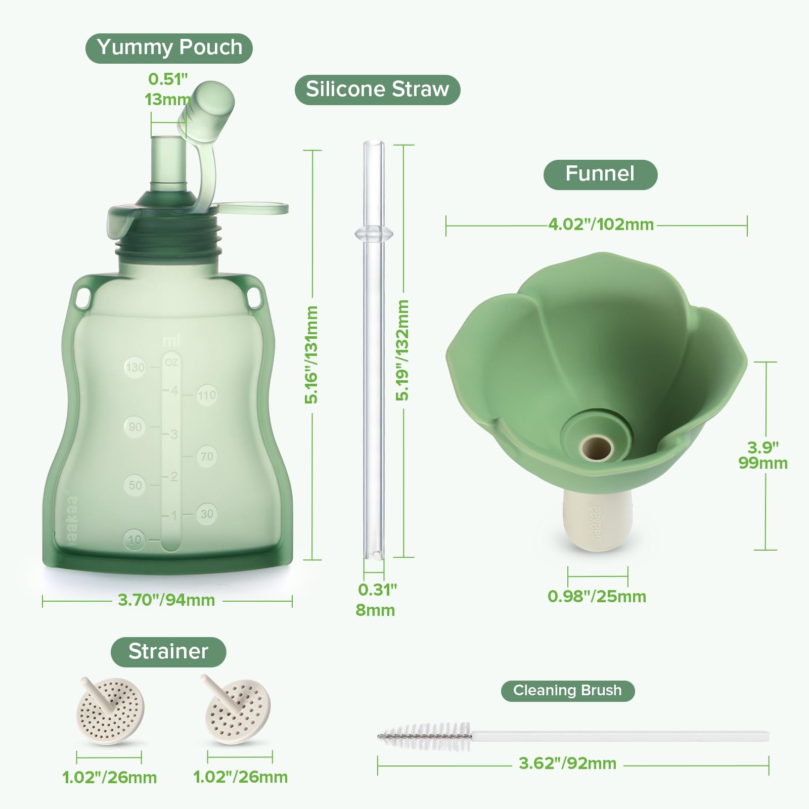 haakaa-fill-go-yummy-pouch-flower-funnel-combo-2-pack-pea-green-pouches-spring-g image 8
