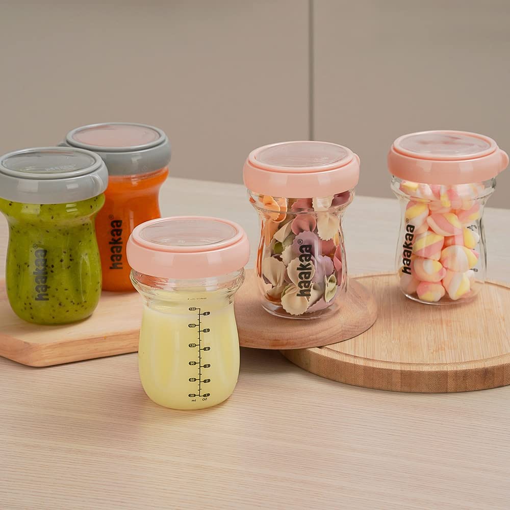 haakaa-glass-baby-food-storage-jar-6-3oz-180ml-with-airtight-lid-grey-1-pc image 2