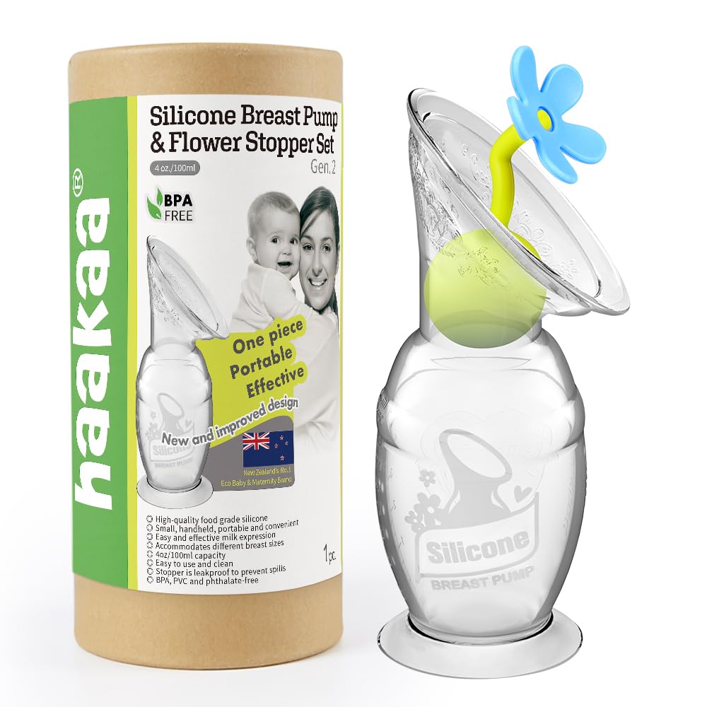 haakaa-manual-breast-pump-with-suction-base-and-flower-stopper-100-food-grade-si image 1