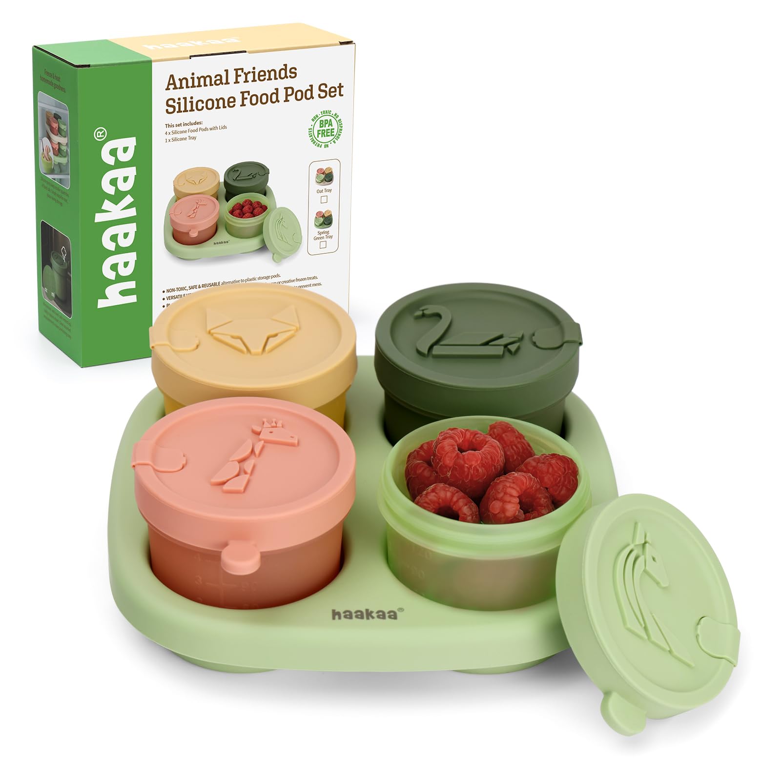 haakaa-silicone-baby-food-containers-4oz-120ml-4-pack-with-leakproof-animal-lids image 1