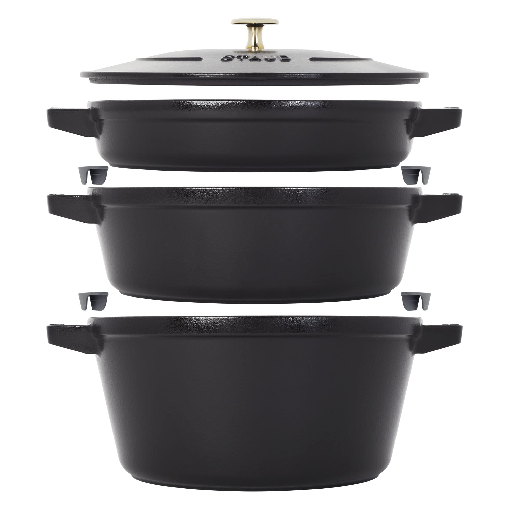 staub-cast-iron-stackable-cookware-set-4-pieces-with-universal-lid-made-in-franc image 1