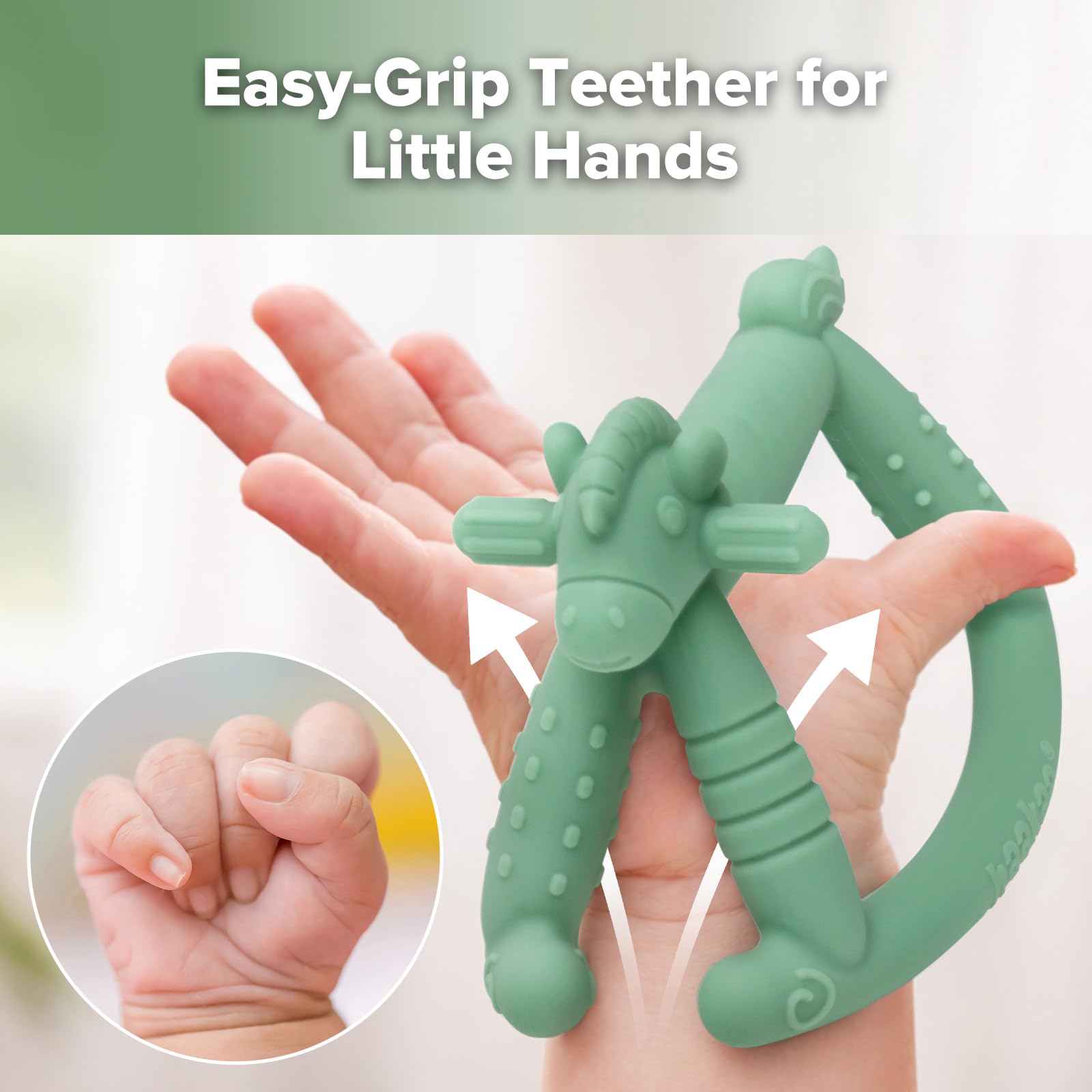 haakaa-rosie-rocking-horse-baby-teether-toy-pea-green-food-grade-silicone image 3