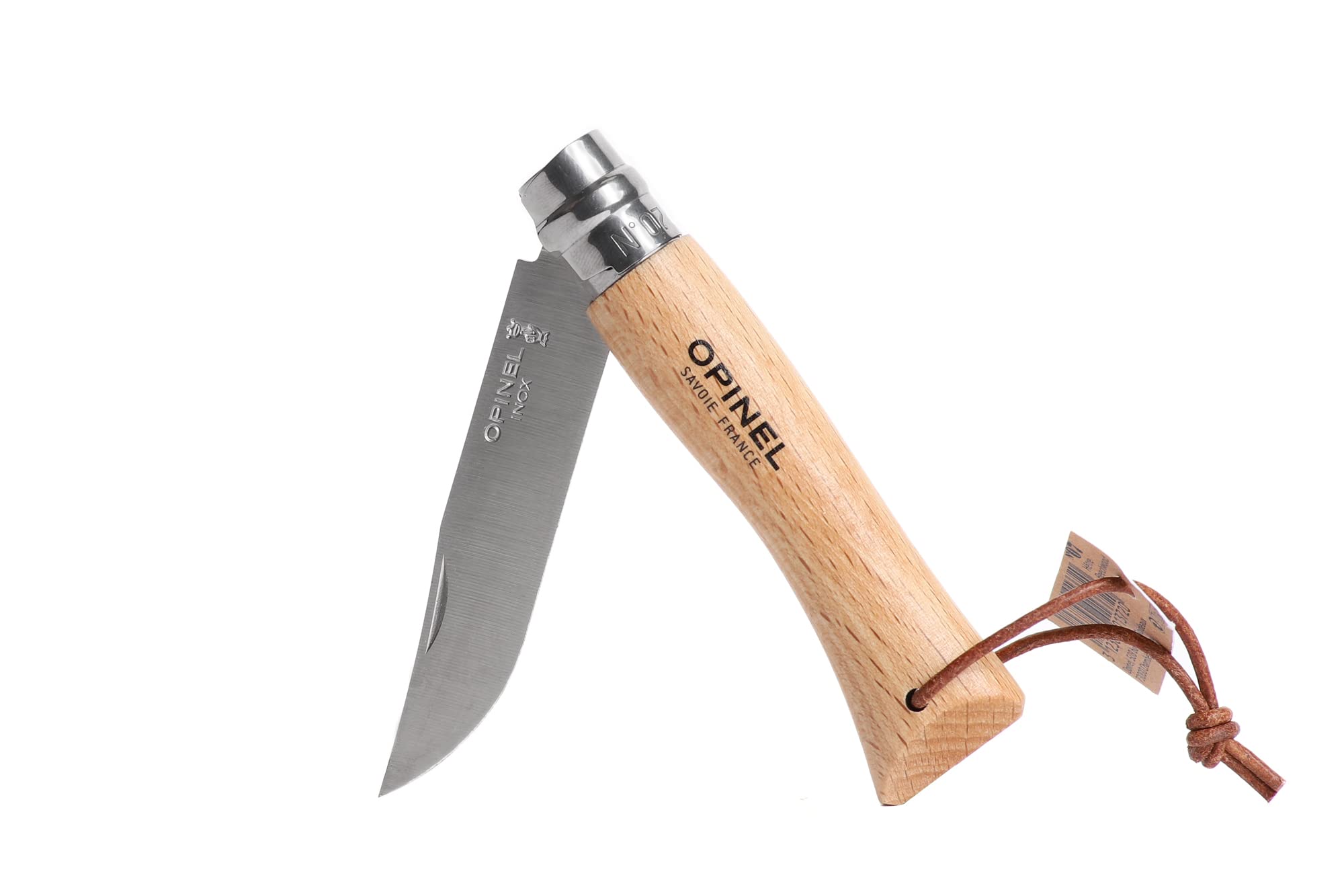 opinel-no-8-trekking-folding-knife-stainless-steel-blade-beechwood-handle-leathe image 3