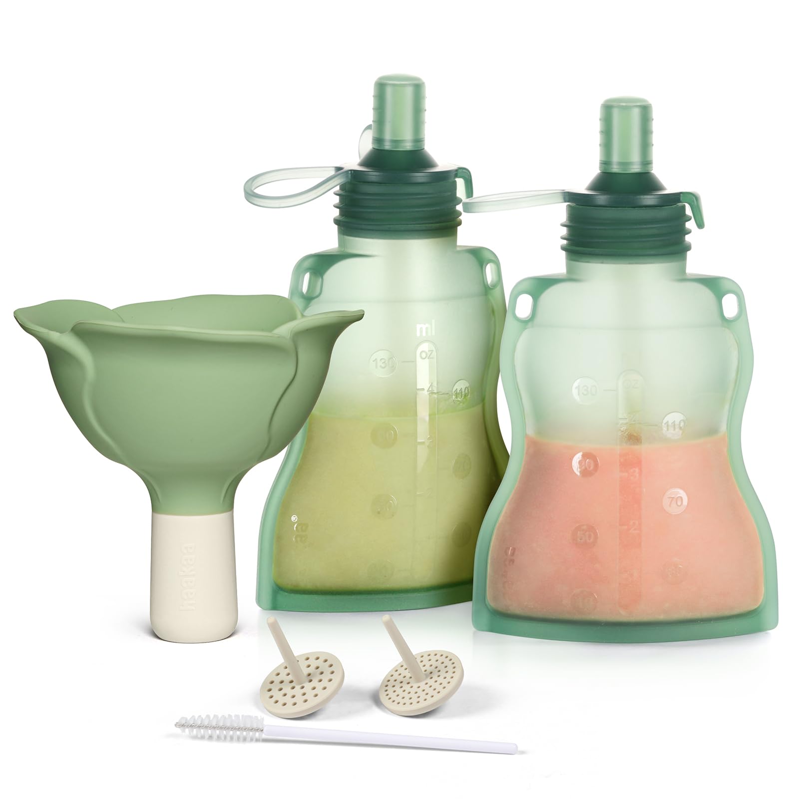haakaa-fill-go-yummy-pouch-flower-funnel-combo-2-pack-pea-green-pouches-spring-g image 1
