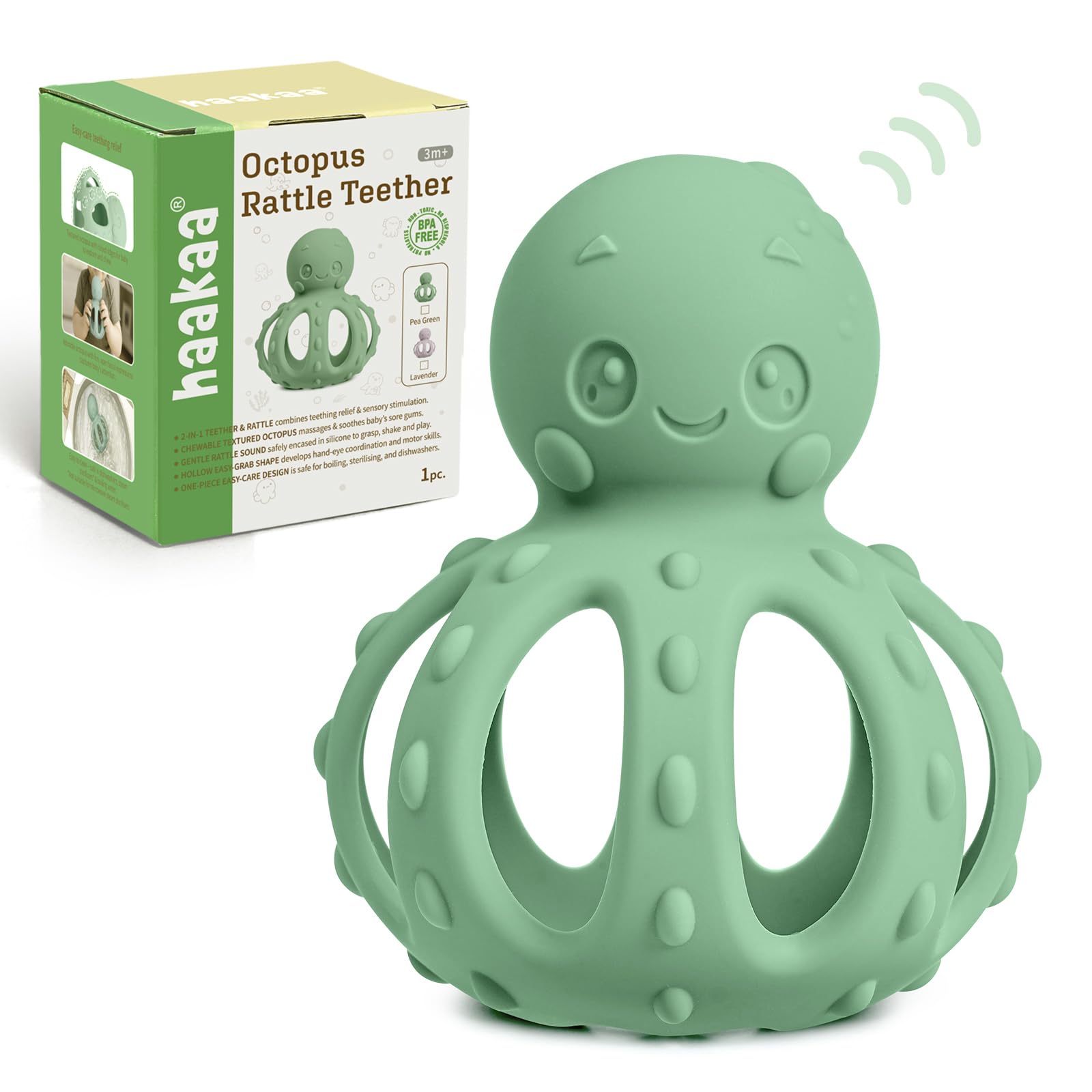 haakaa-2-in-1-octopus-teething-toy-with-rattle-soft-textured-silicone-teether-fo image 1