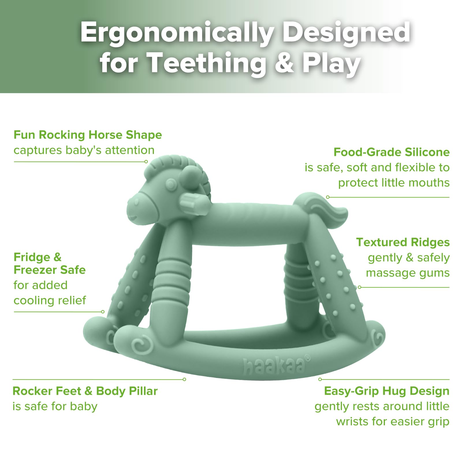 haakaa-rosie-rocking-horse-baby-teether-toy-pea-green-food-grade-silicone image 5