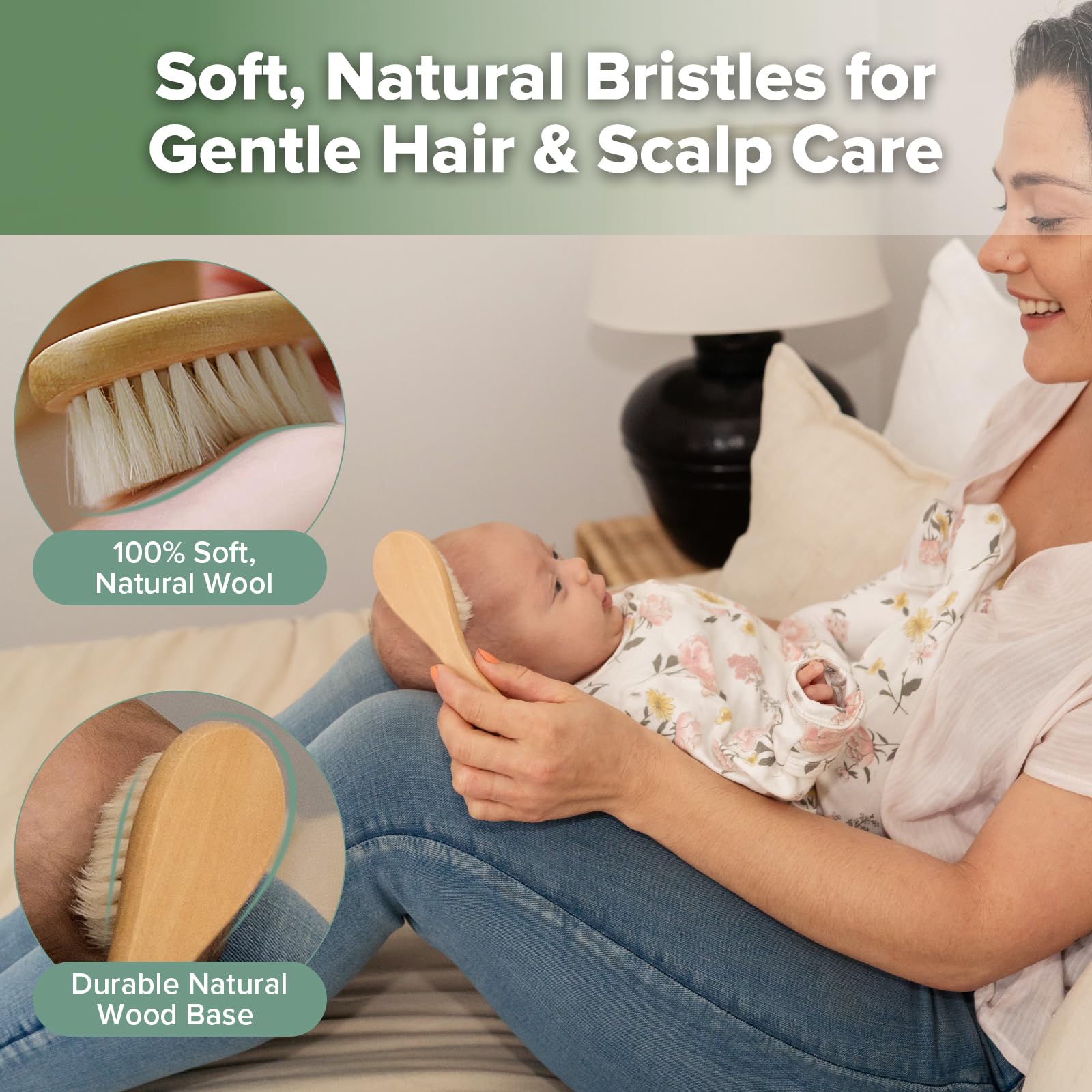 haakaa-wooden-baby-hair-brush-with-soft-wool-bristles-and-carry-pouch image 4