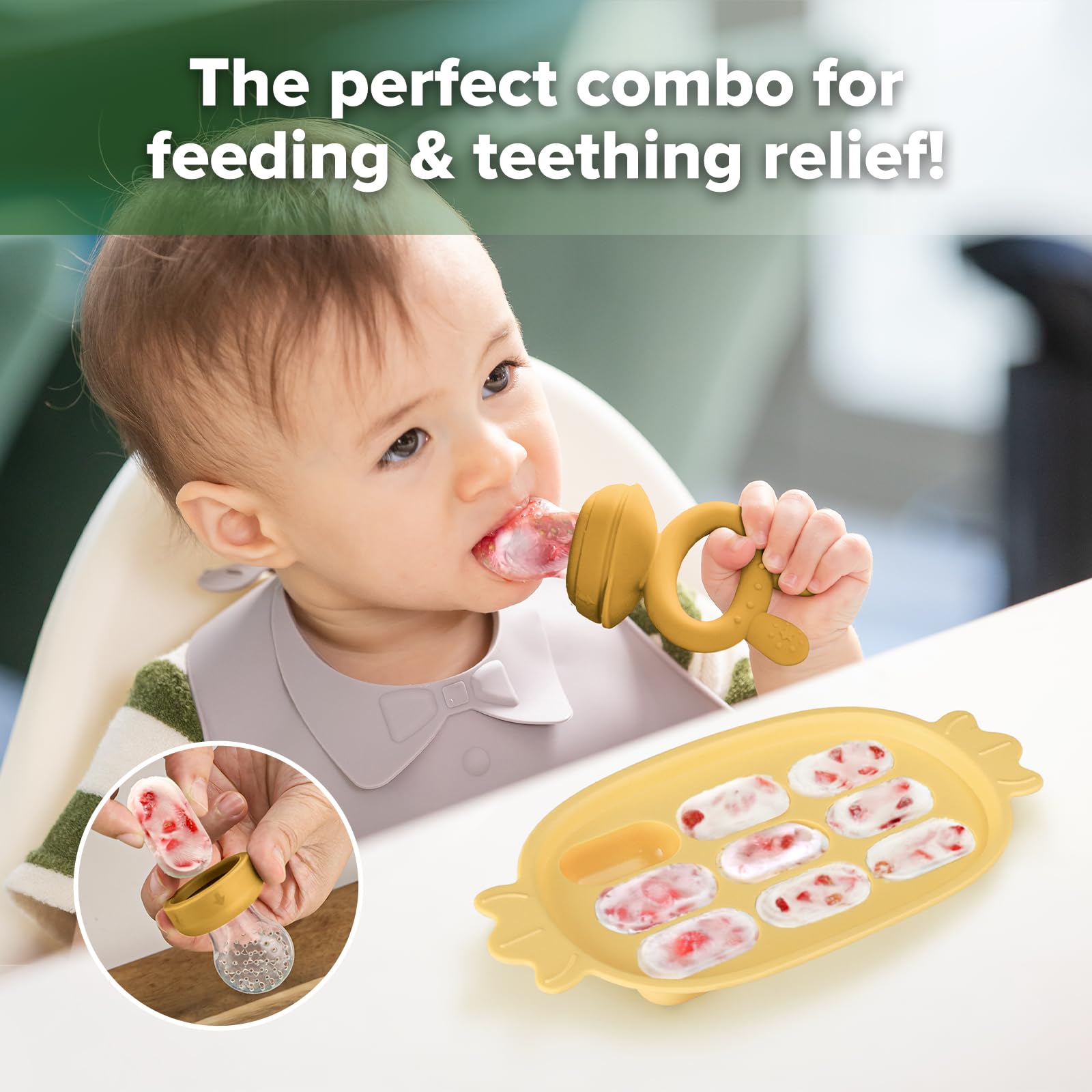 haakaa-baby-fruit-food-feeder-silicone-nibble-tray-combo-bpa-free-mesh-feeder-fo image 2