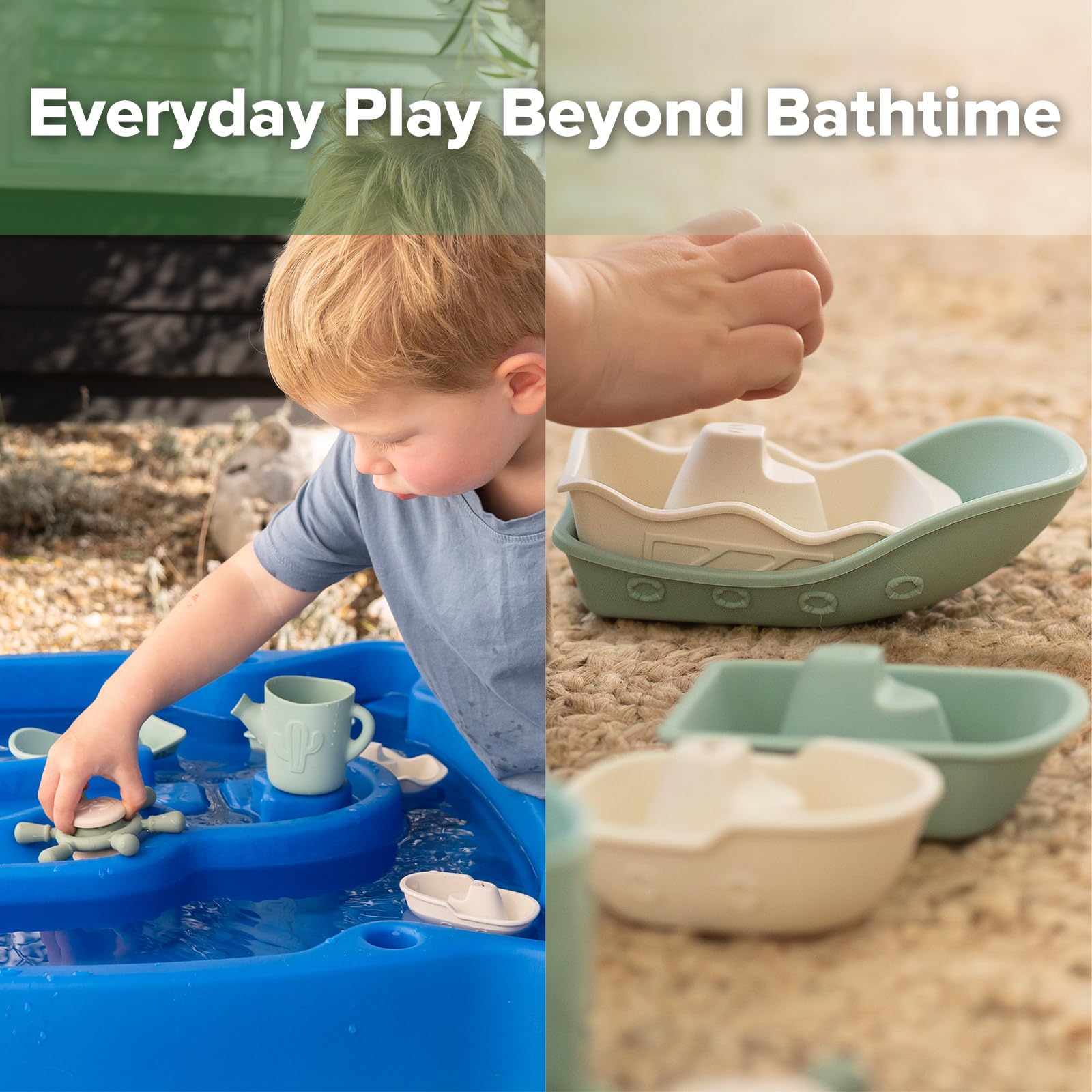 haakaa-nautical-silicone-baby-bath-toys-set-4-stackable-boats-rinse-cup-suction- image 3