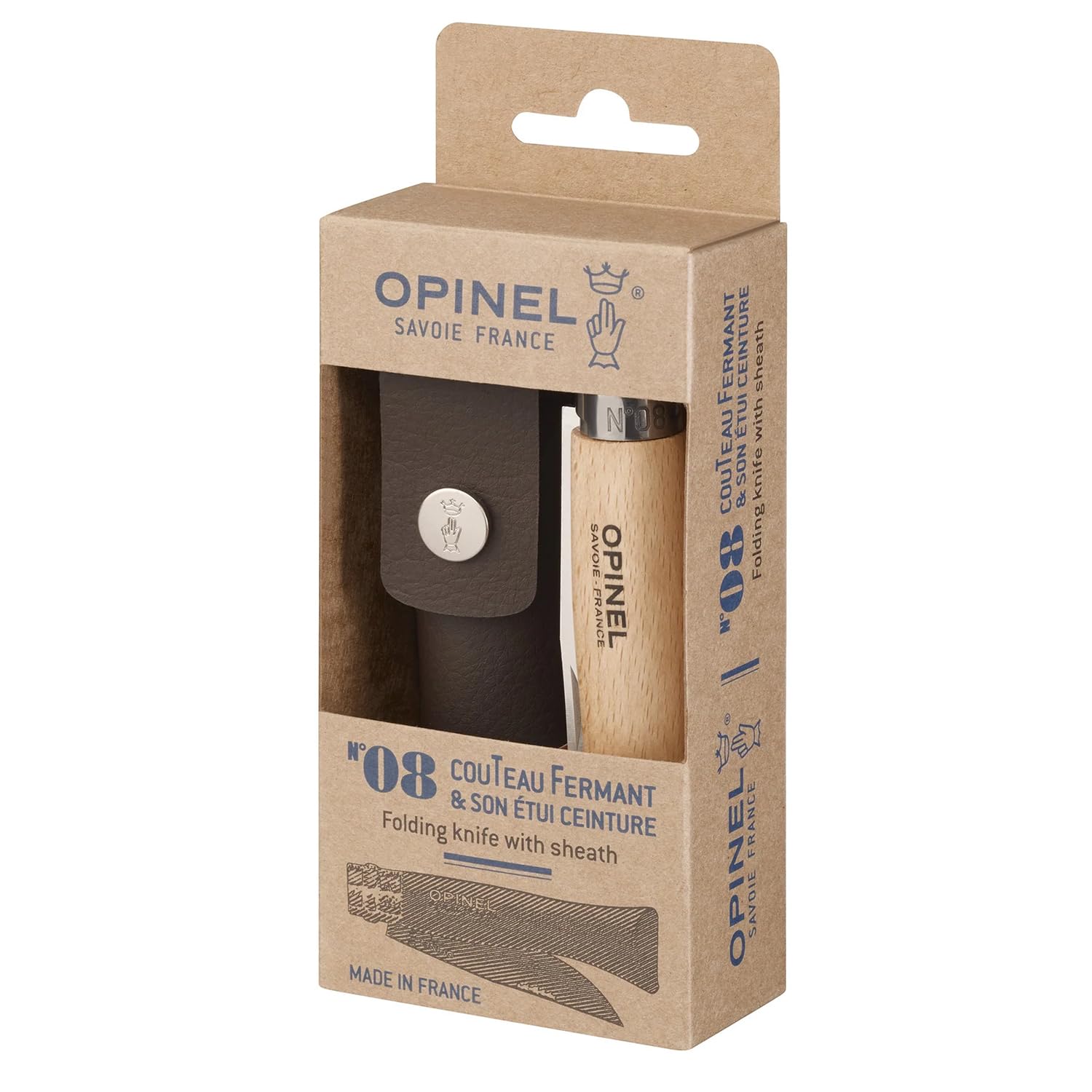 opinel-no-08-stainless-steel-folding-knife-beechwood-handle-with-sheath image 1