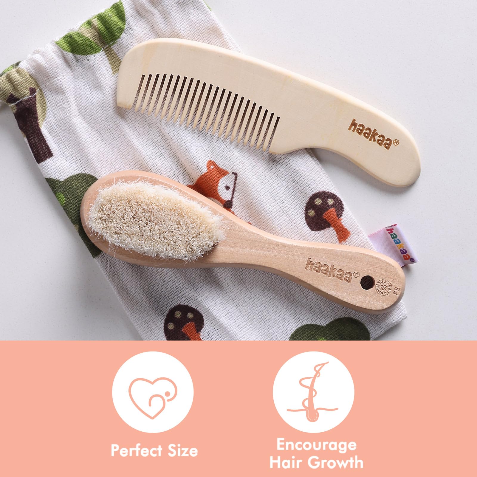 haakaa-natural-wool-baby-hair-brush-and-comb-set-for-newborns-toddlers-2-pack image 6
