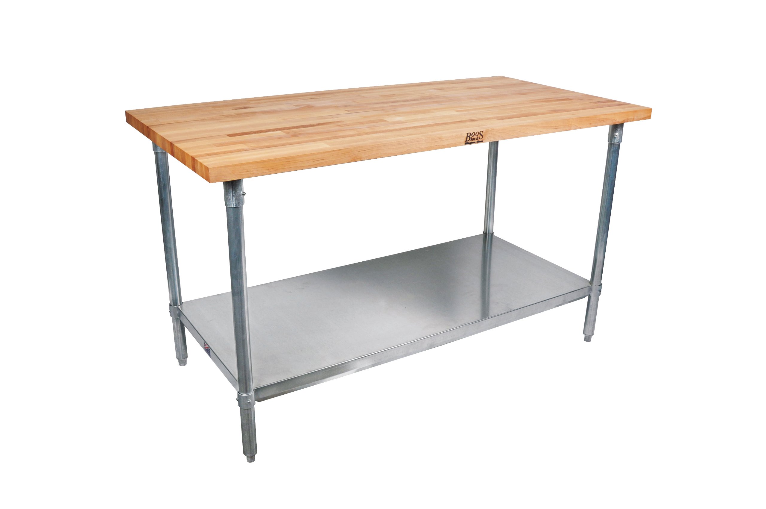 john-boos-sns13-maple-top-work-table-with-stainless-steel-base-and-shelf-36-x-36 image 1