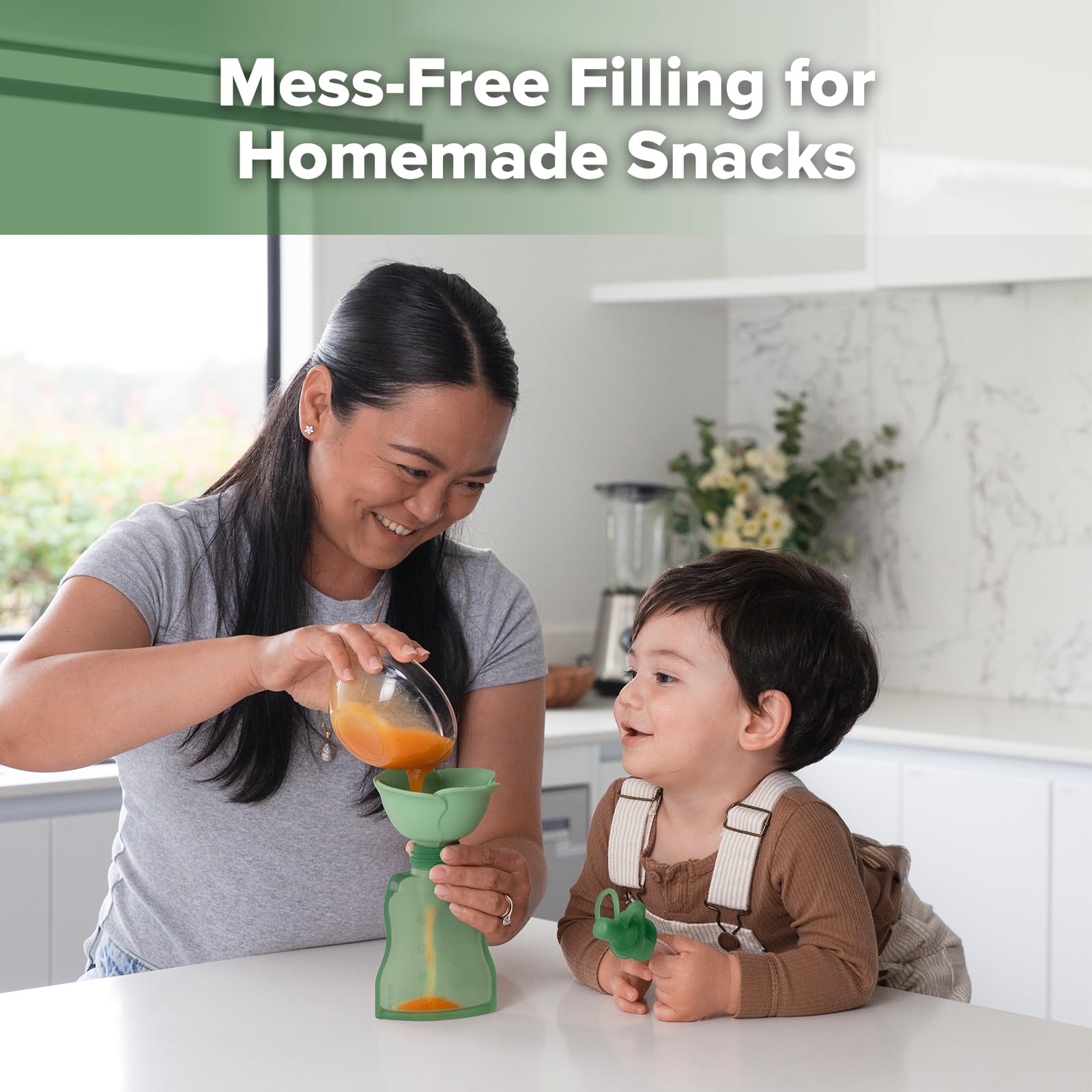 haakaa-fill-go-yummy-pouch-flower-funnel-combo-2-pack-pea-green-pouches-spring-g image 2