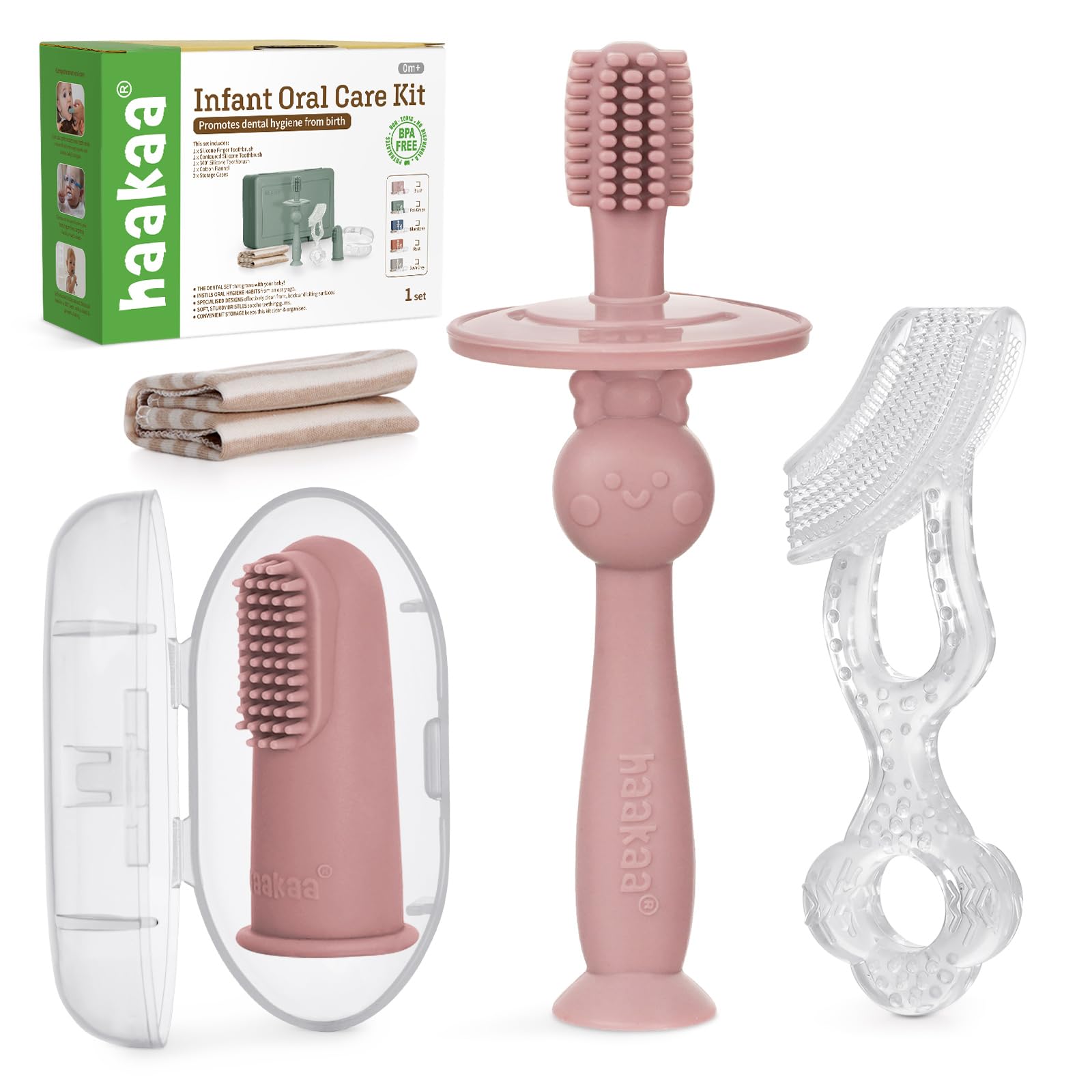 haakaa-training-toothbrush-set-3-stage-silicon-baby-toothbrush-kit-finger-brush- image 1