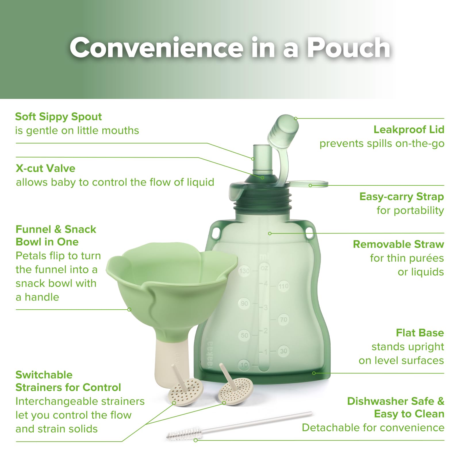 haakaa-fill-go-yummy-pouch-flower-funnel-combo-2-pack-pea-green-pouches-spring-g image 4