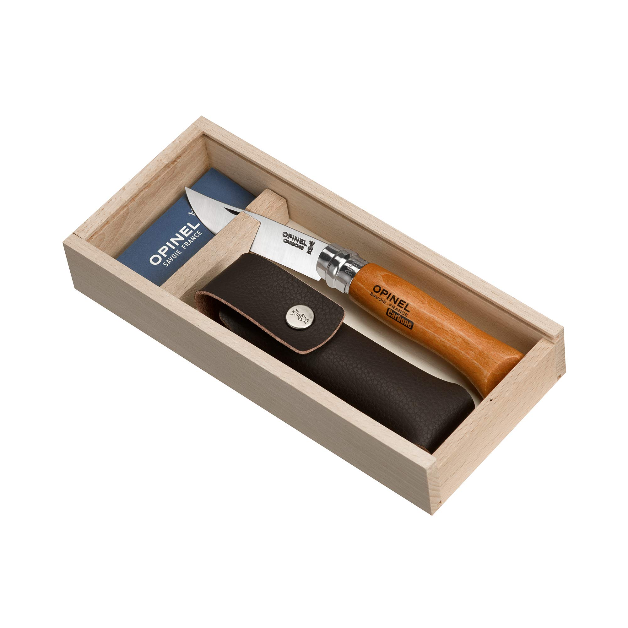 opinel-carbon-no-8-folding-pocket-knife-with-beechwood-handle-and-sheath-classic image 2