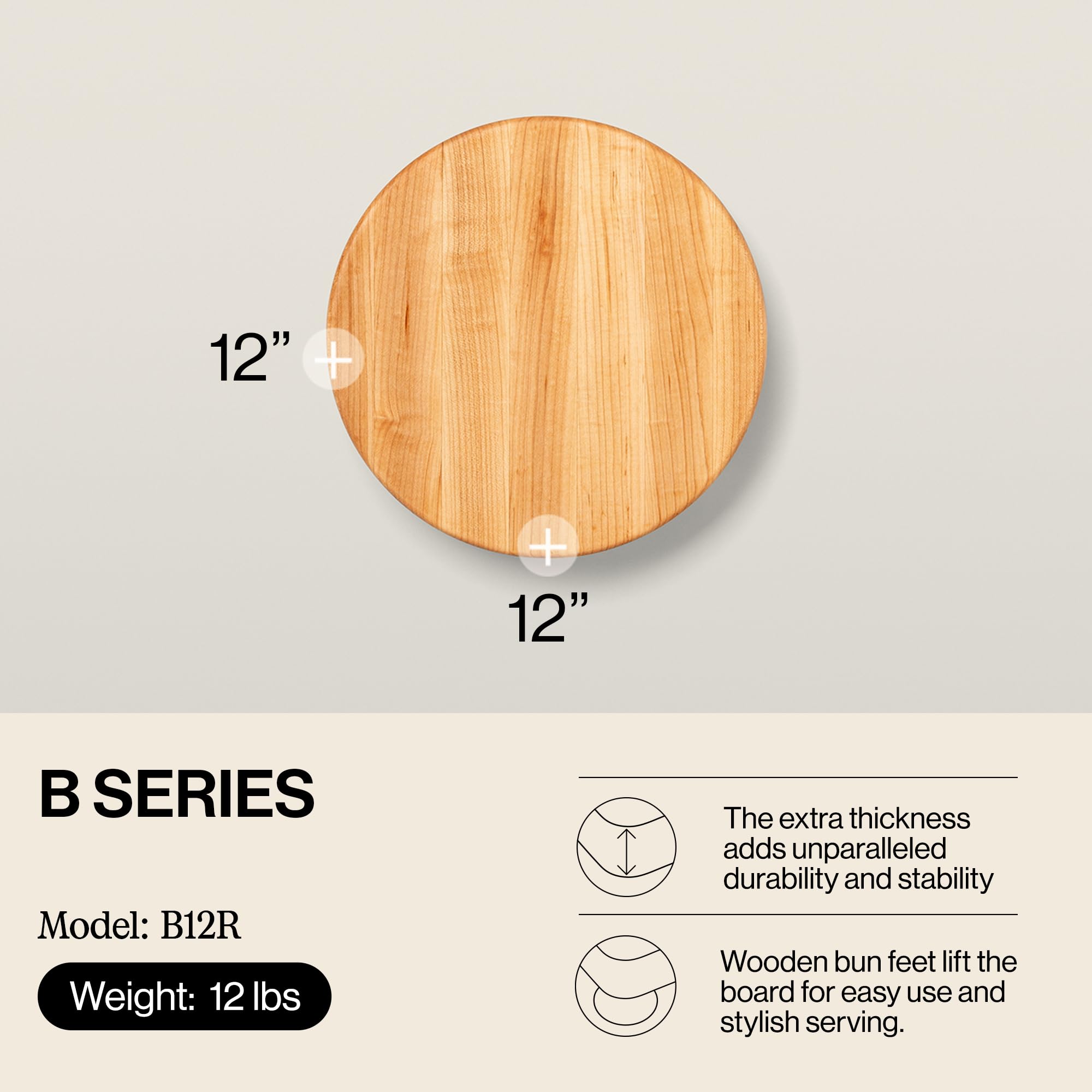 john-boos-b-series-round-wooden-maple-cutting-board-12-x12-1-5-thick-edge-grain- image 2