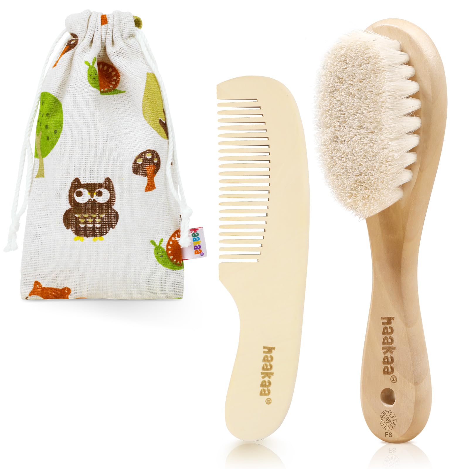 haakaa-natural-wool-baby-hair-brush-and-comb-set-for-newborns-toddlers-2-pack image 1