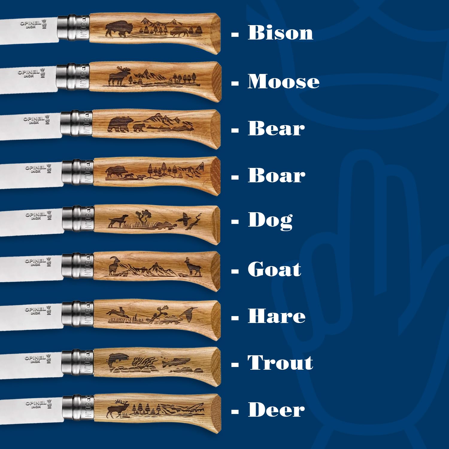 opinel-no-08-stainless-steel-folding-knife-animalia-engraved-oak-handle-made-in- image 5