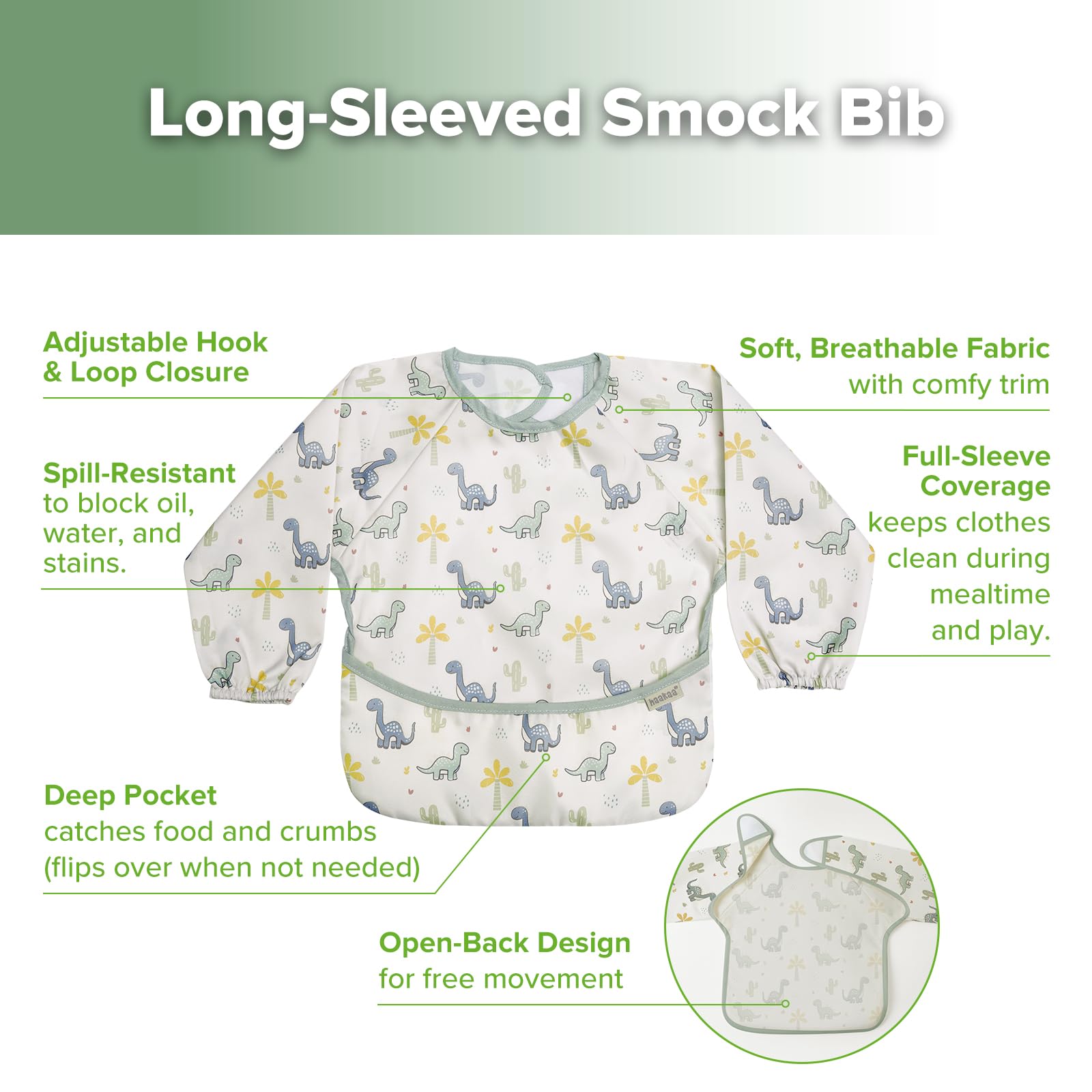 haakaa-long-sleeve-baby-bib-waterproof-adjustable-smock-bib-for-eating-painting- image 5