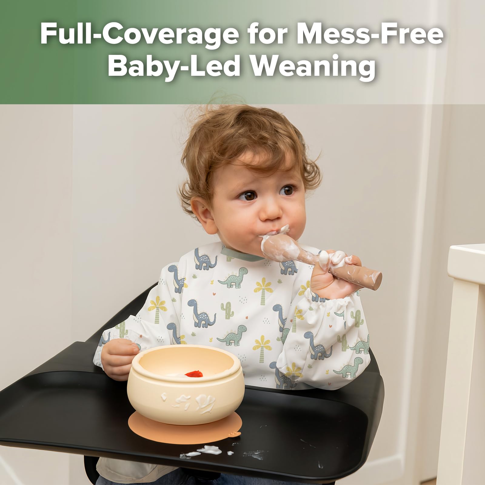 haakaa-long-sleeve-baby-bib-waterproof-adjustable-smock-bib-for-eating-painting- image 2