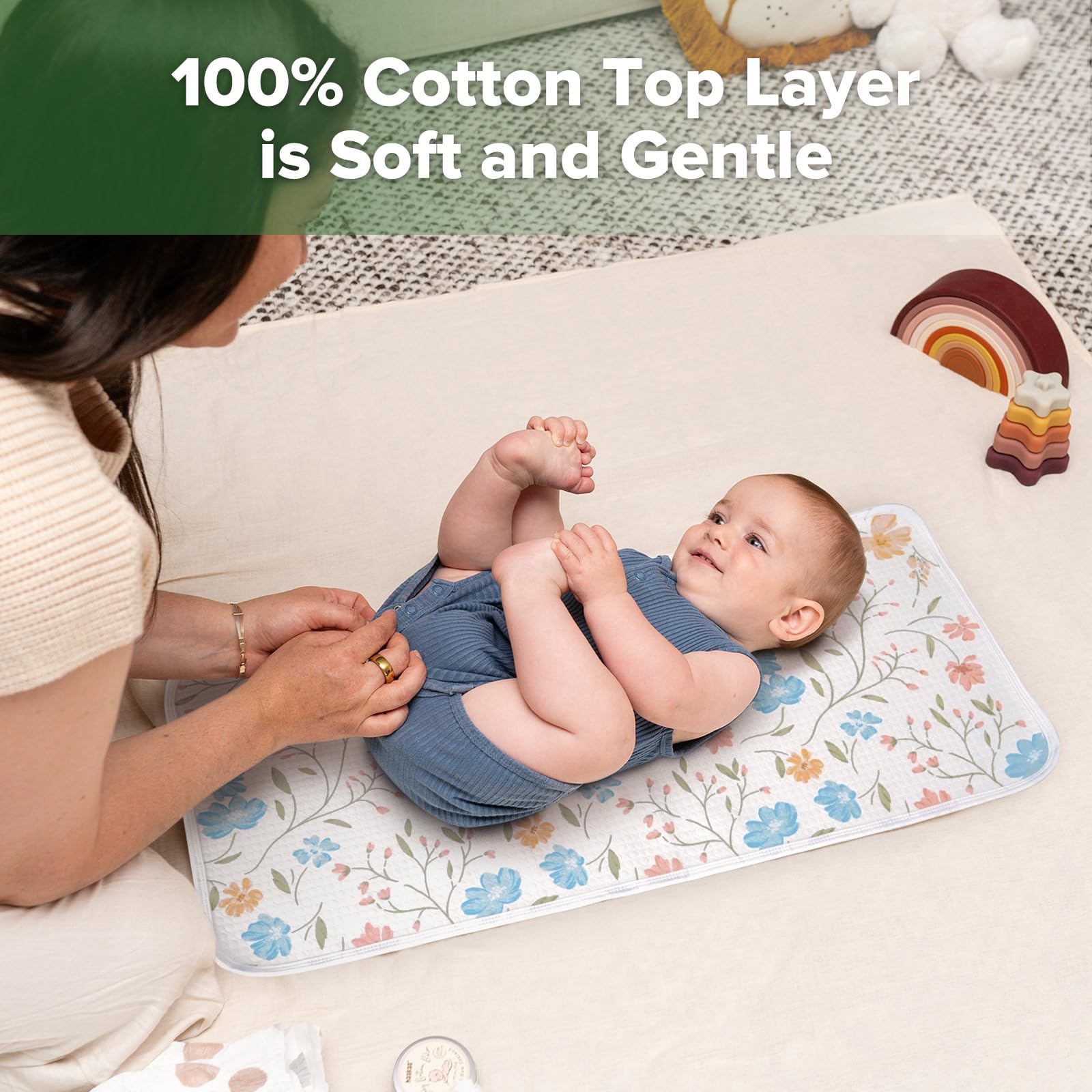haakaa-waterproof-changing-pad-liners-100-cotton-soft-breathable-2-pack-13-x-27- image 3