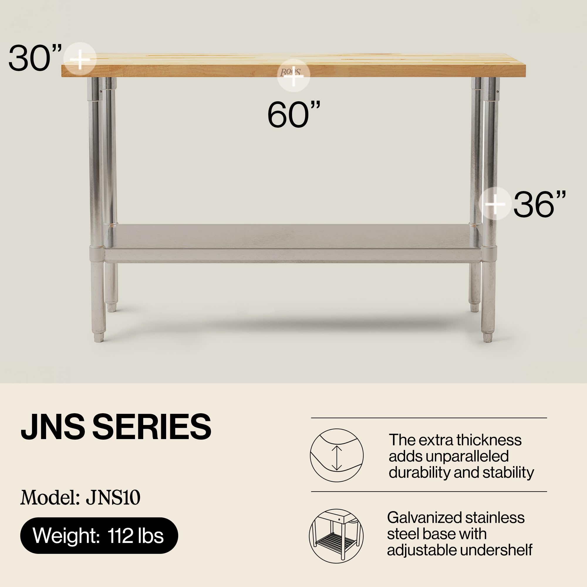 john-boos-maple-wood-top-work-table-with-adjustable-lower-shelf-60-x-30-x-1-5 image 2
