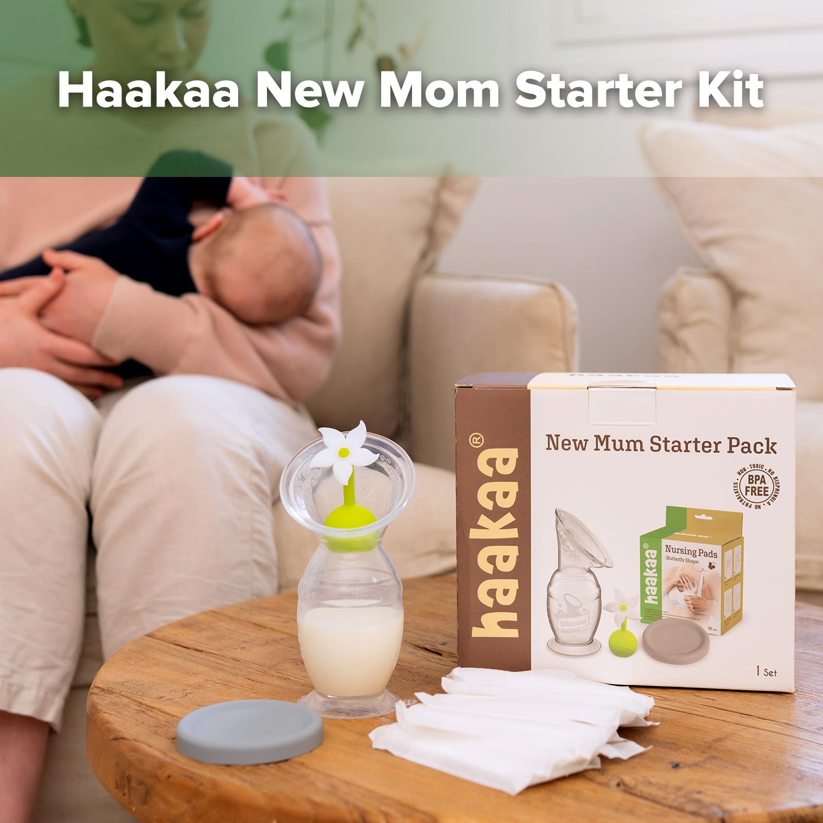 haakaa-new-mum-starter-pack-silicone-manual-breast-pump-5oz-150ml-with-cap-flowe image 2
