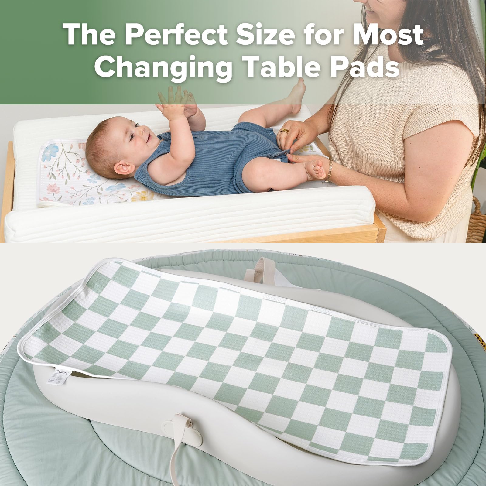 haakaa-waterproof-changing-pad-liners-100-cotton-soft-breathable-2-pack-13-x-27- image 2